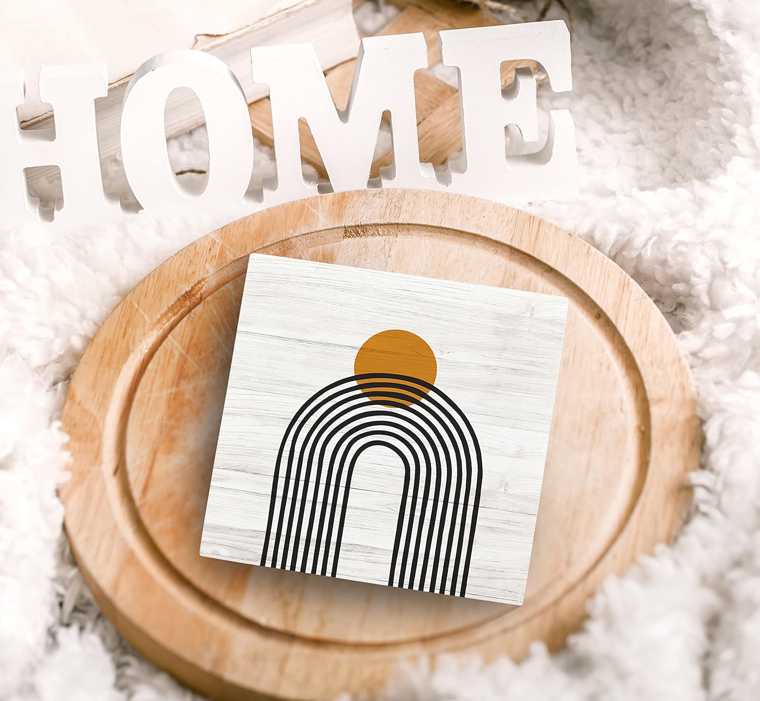 Boho Rainbow Abstract Geometric Wood Box Sign Desk Decor