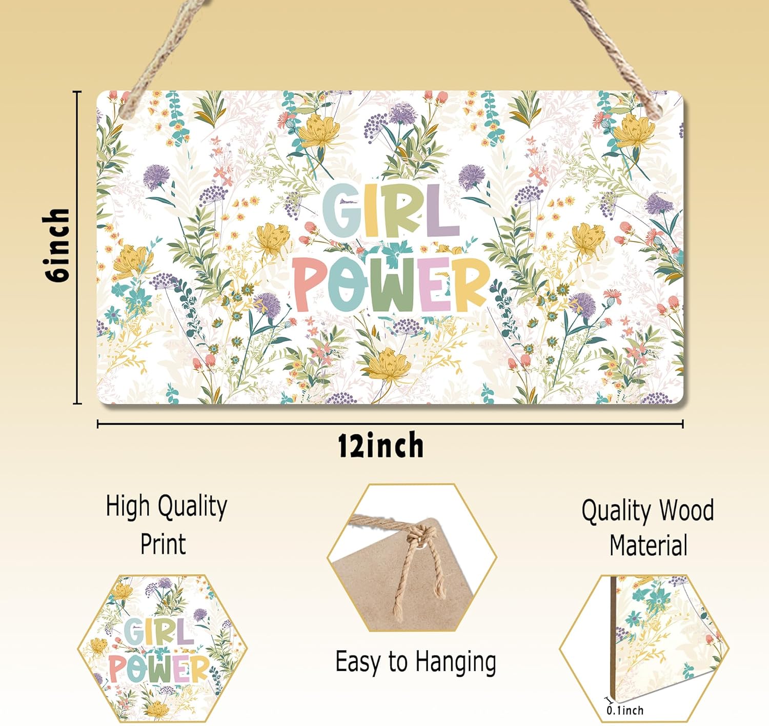 CGBHW Floral Wooden Sign for Girls Room