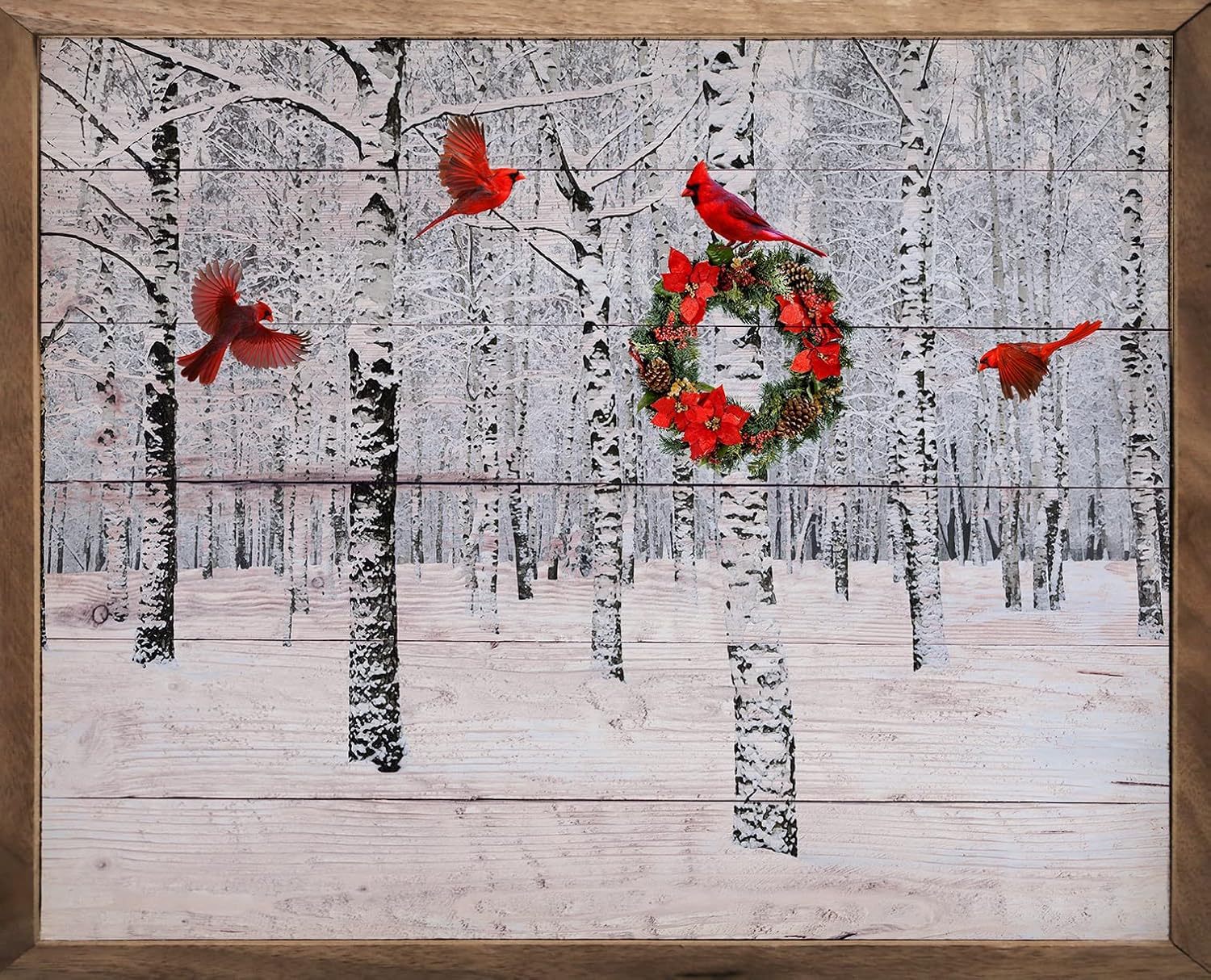Cardinals In The Snow Wooden Wall Decor Sign 10x8
