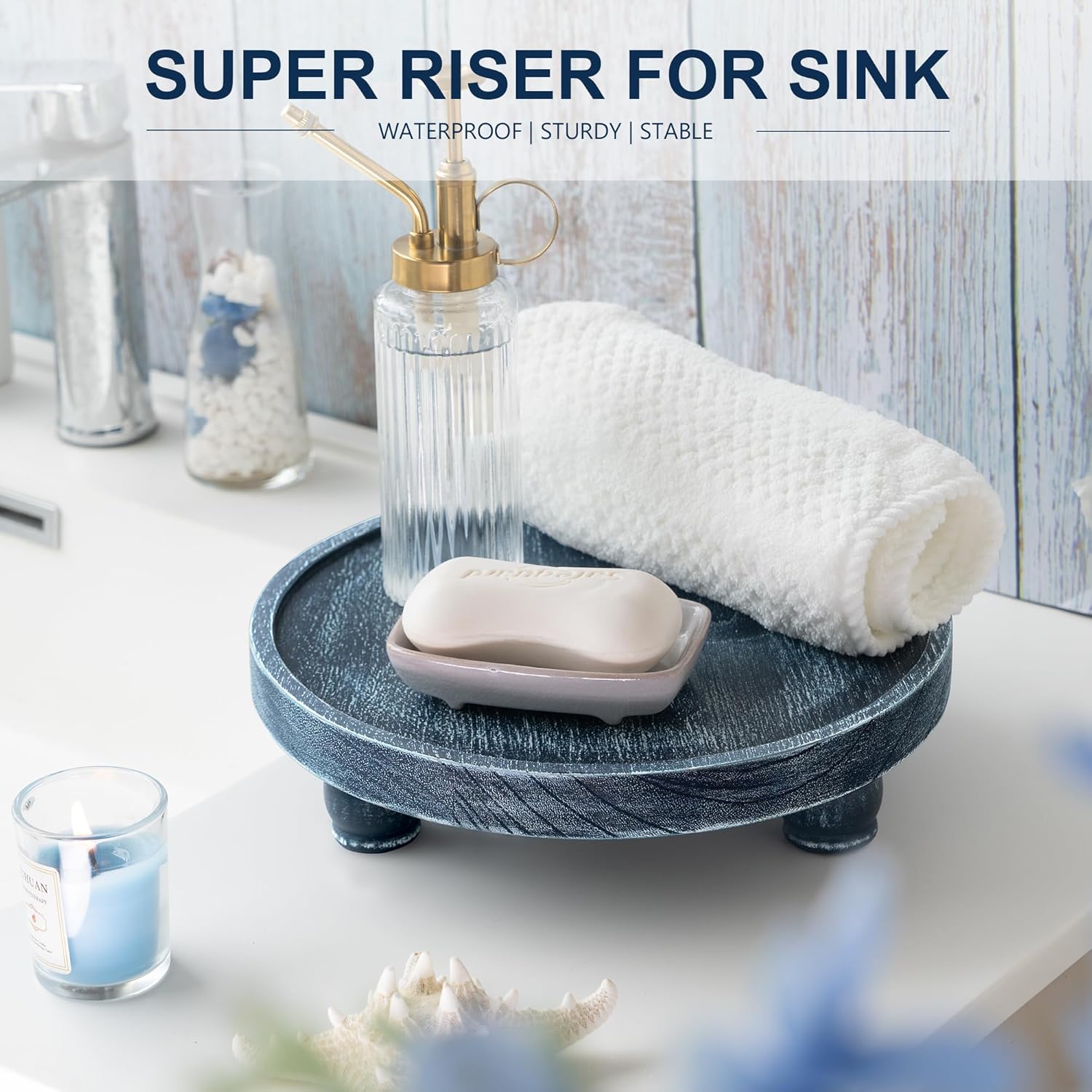 EOSAHR Blue Wood Display Risers for Home Decor