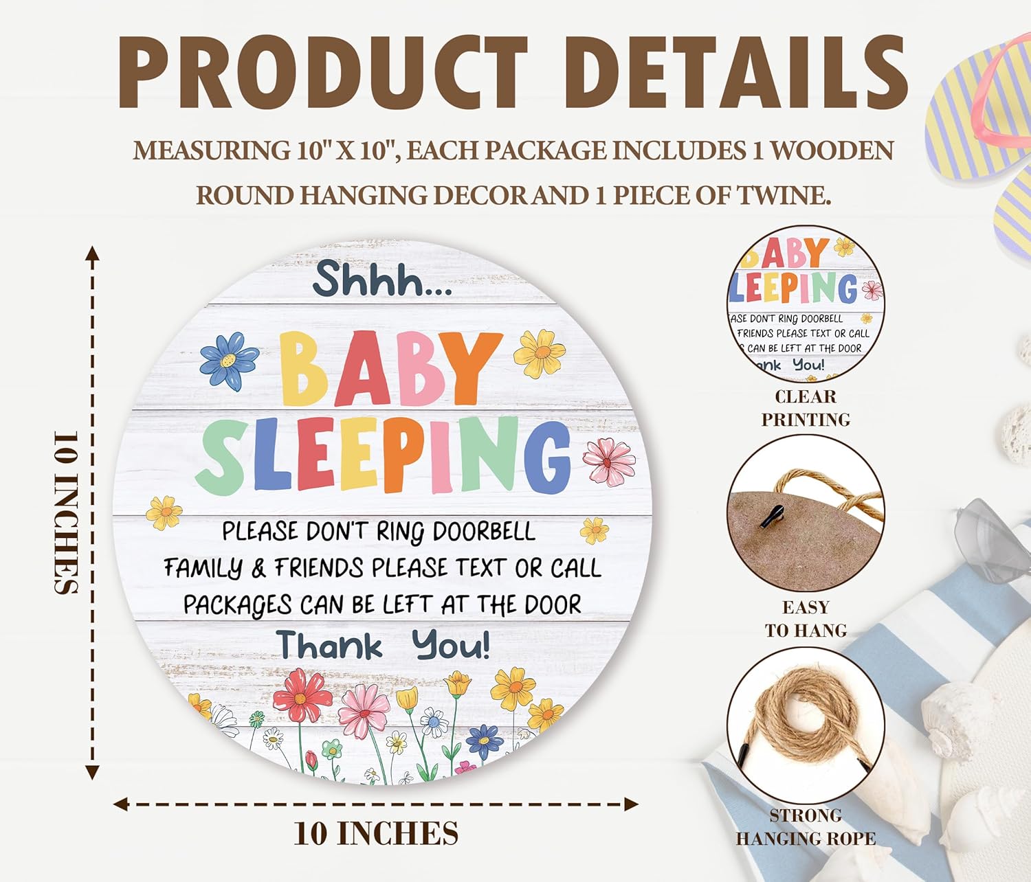 Shhh Baby Sleeping Door Hanger Sign - Flower Design