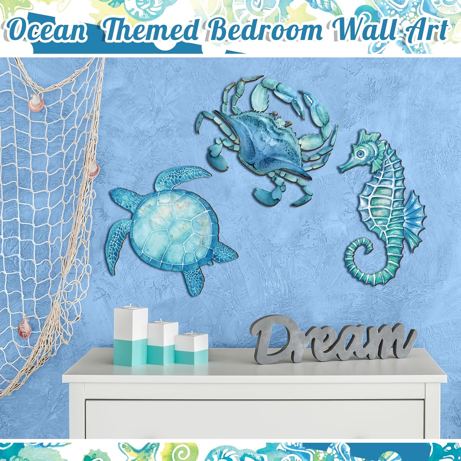 3 Pcs Ocean Style Wall Decor Sea Life Collection