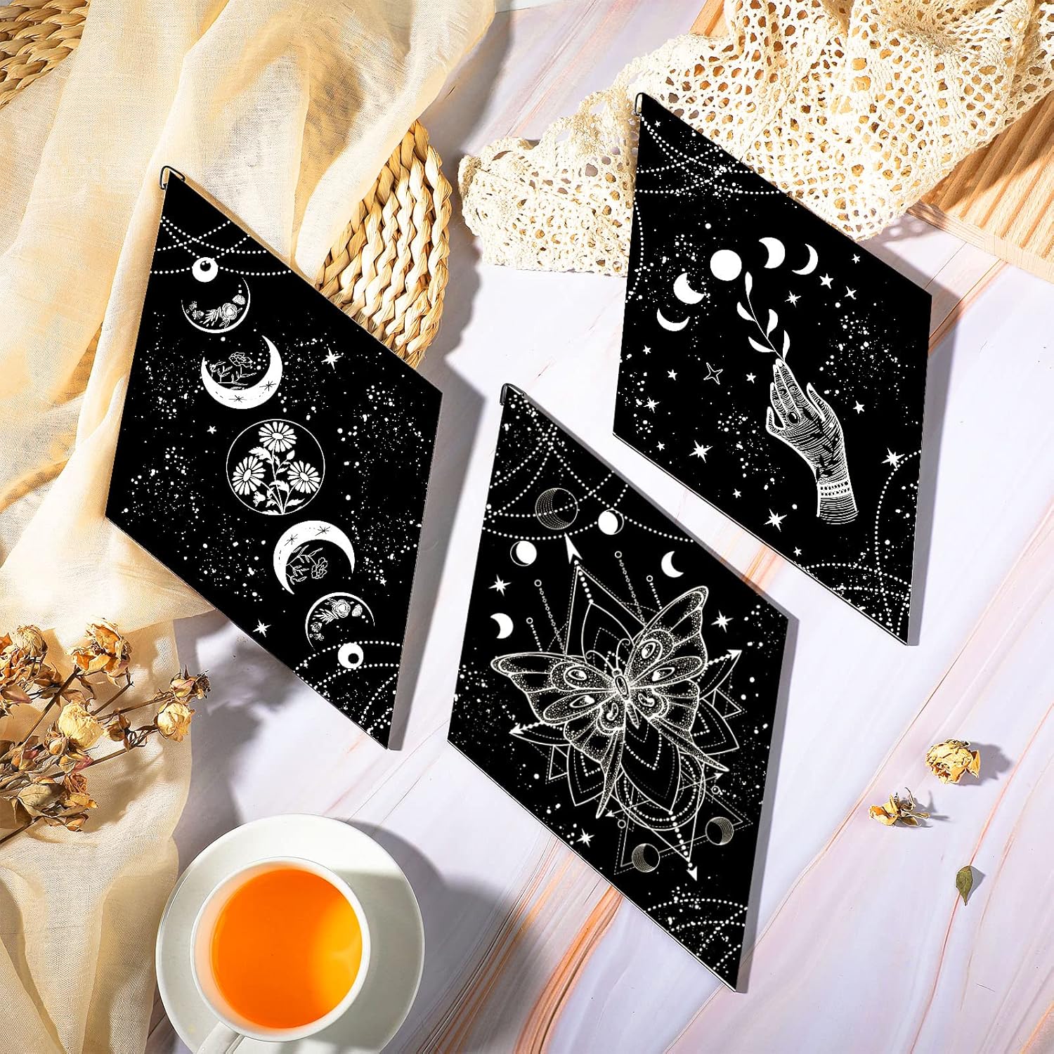 Ferraycle 3 Pcs Rustic Boho Moon Wall Art