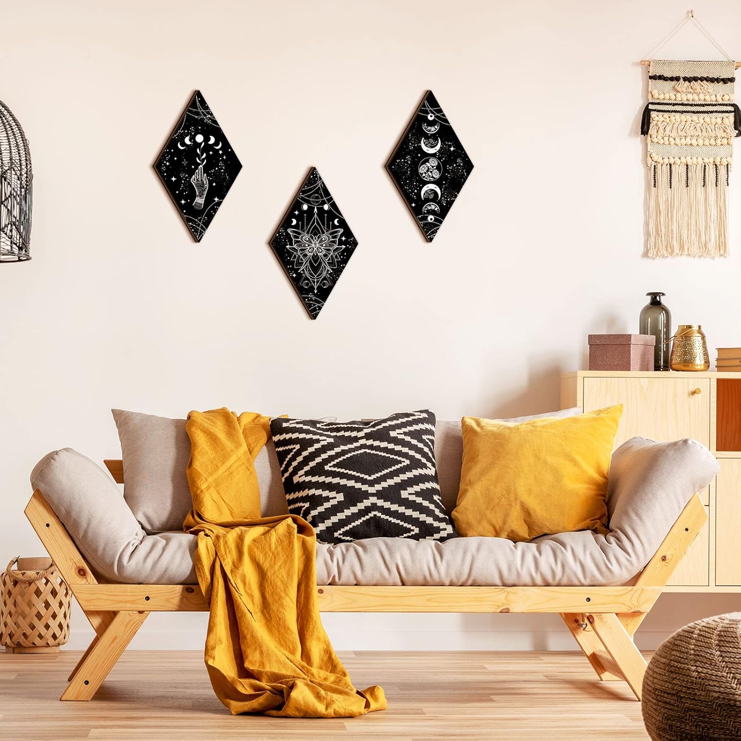 Ferraycle 3 Pcs Rustic Boho Moon Wall Art