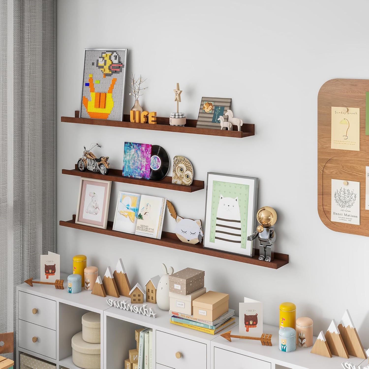 Acovy Solid Ash Wood Floating Shelves Set of 2 48 Inch Long Walnut