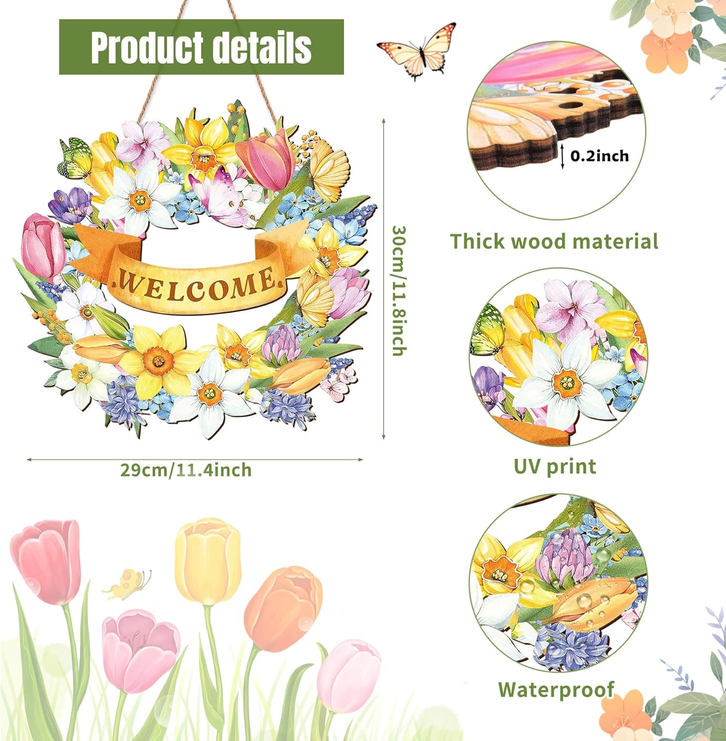 Spring Door Wreath Sign 115 Inch Flower Decor