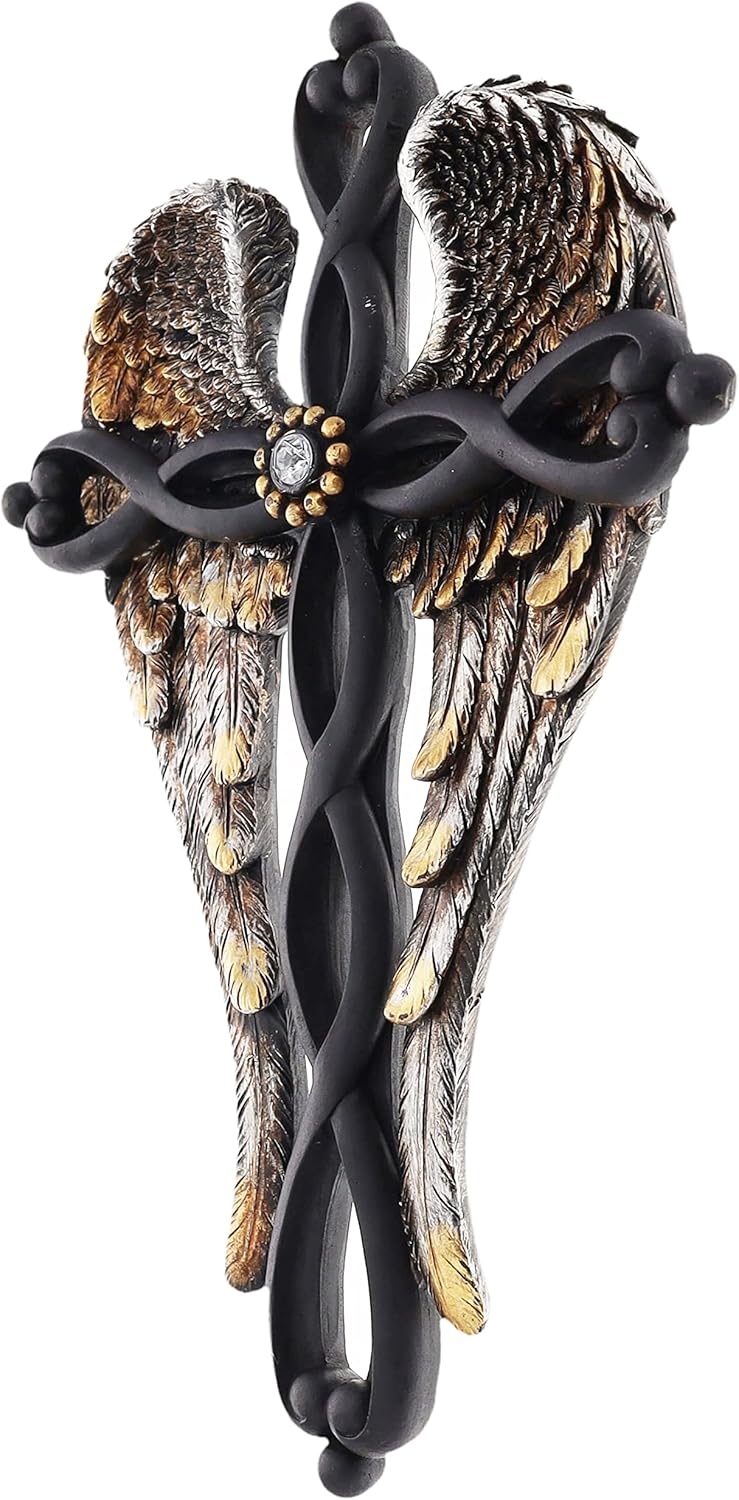 Top Brass Angel Wings Wall Cross - Spiritual Art Sculpture
