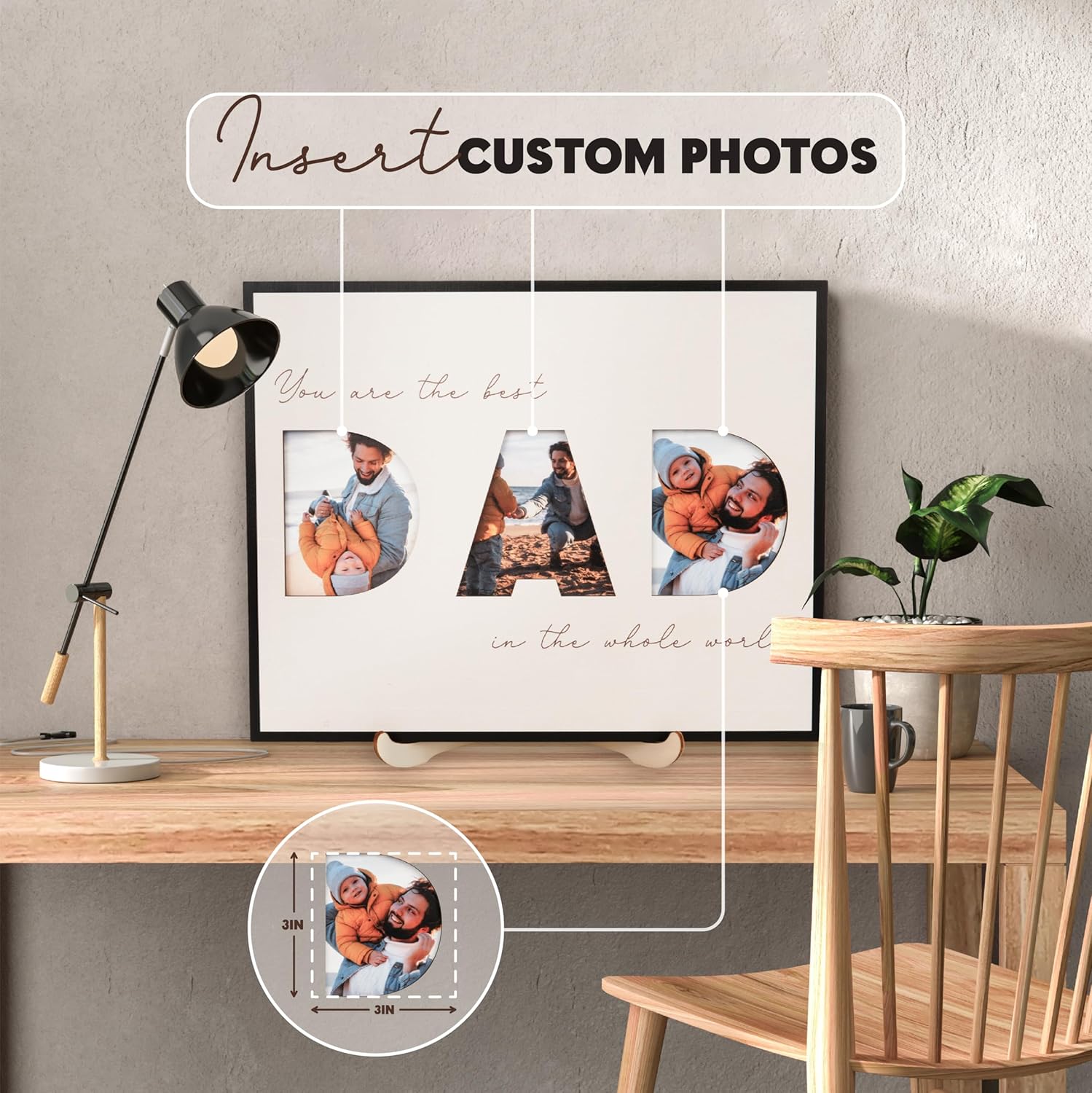 Creative DAD Letter Photo Frame With 3 Slots