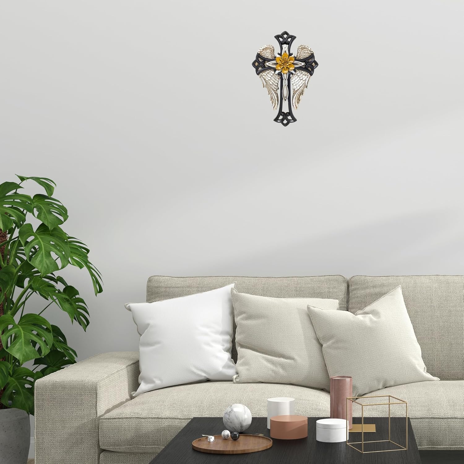 Angel Wings Cross with Flower - Decorative Wall Cross