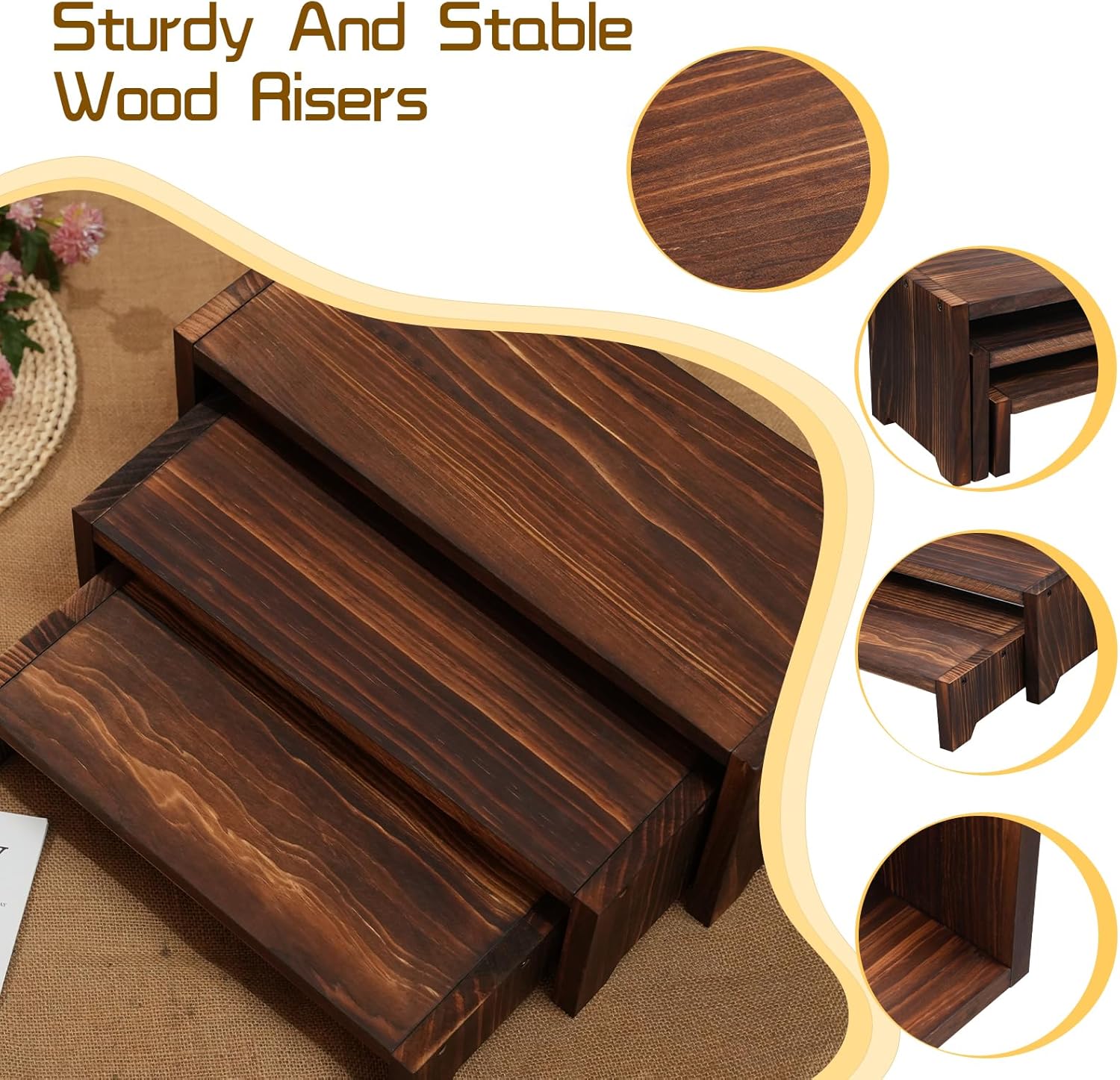 3-Tier Wooden Cupcake Stand with Display Risers