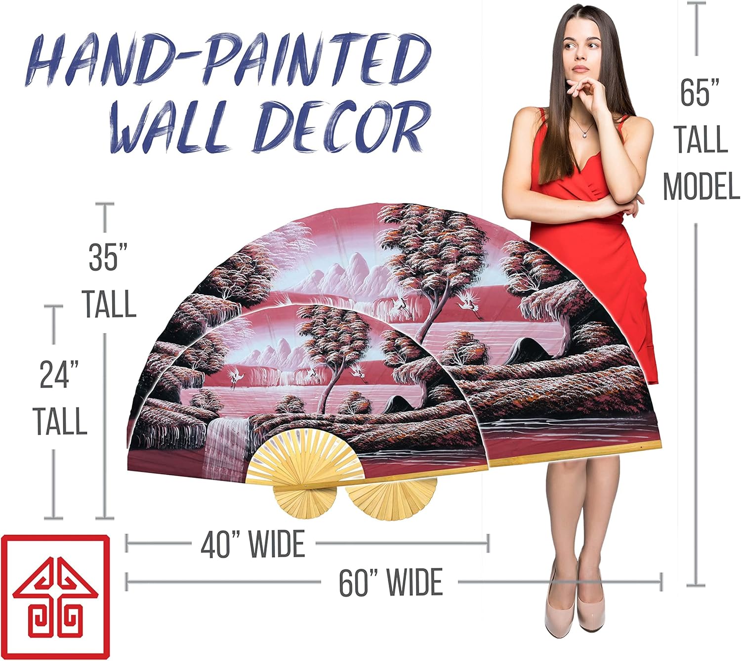 Chinese Cranes Giant Folding Wall Fan Hand-painted Decorative Art
