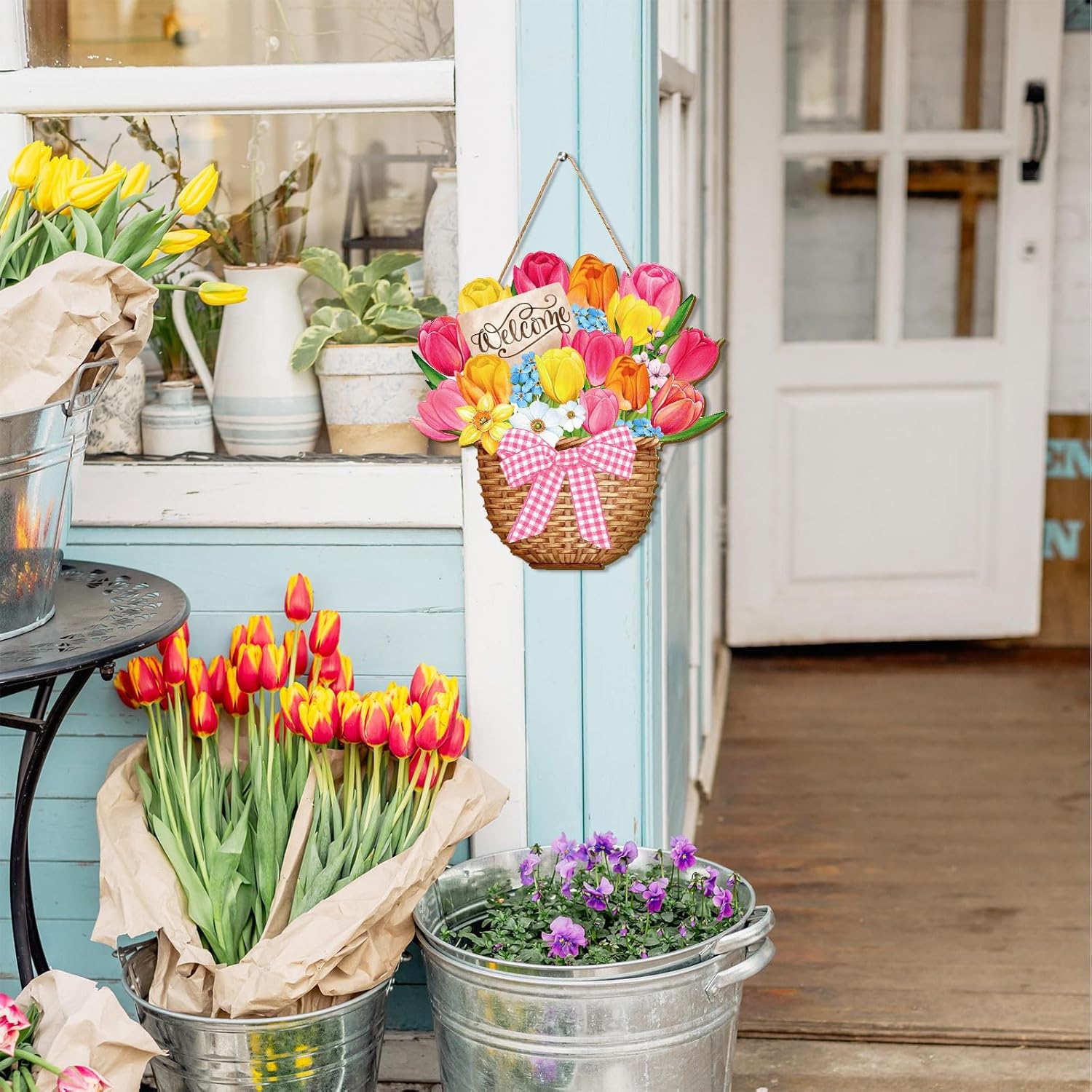 Spring Welcome Door Sign Wooden Hanging Decor