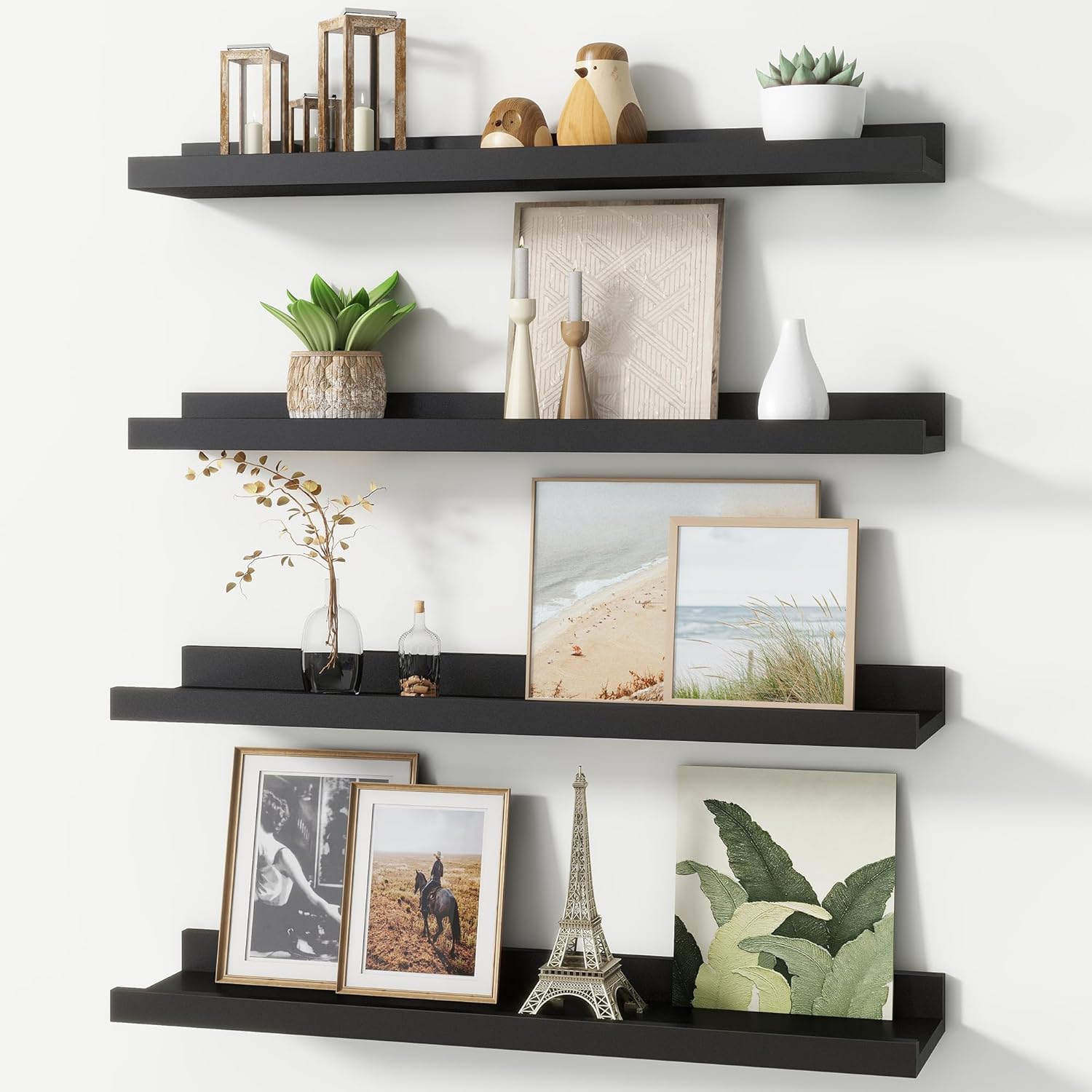 Modern Black Floating Shelf Set of 4 24 Inches Long