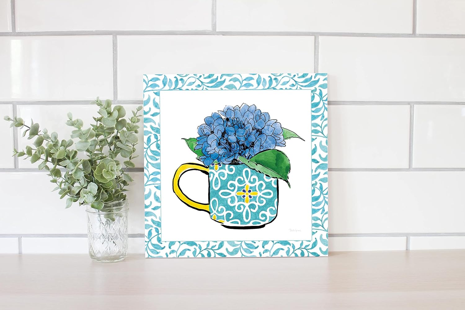 Floral Teacup III Vine Border Wall Plaque