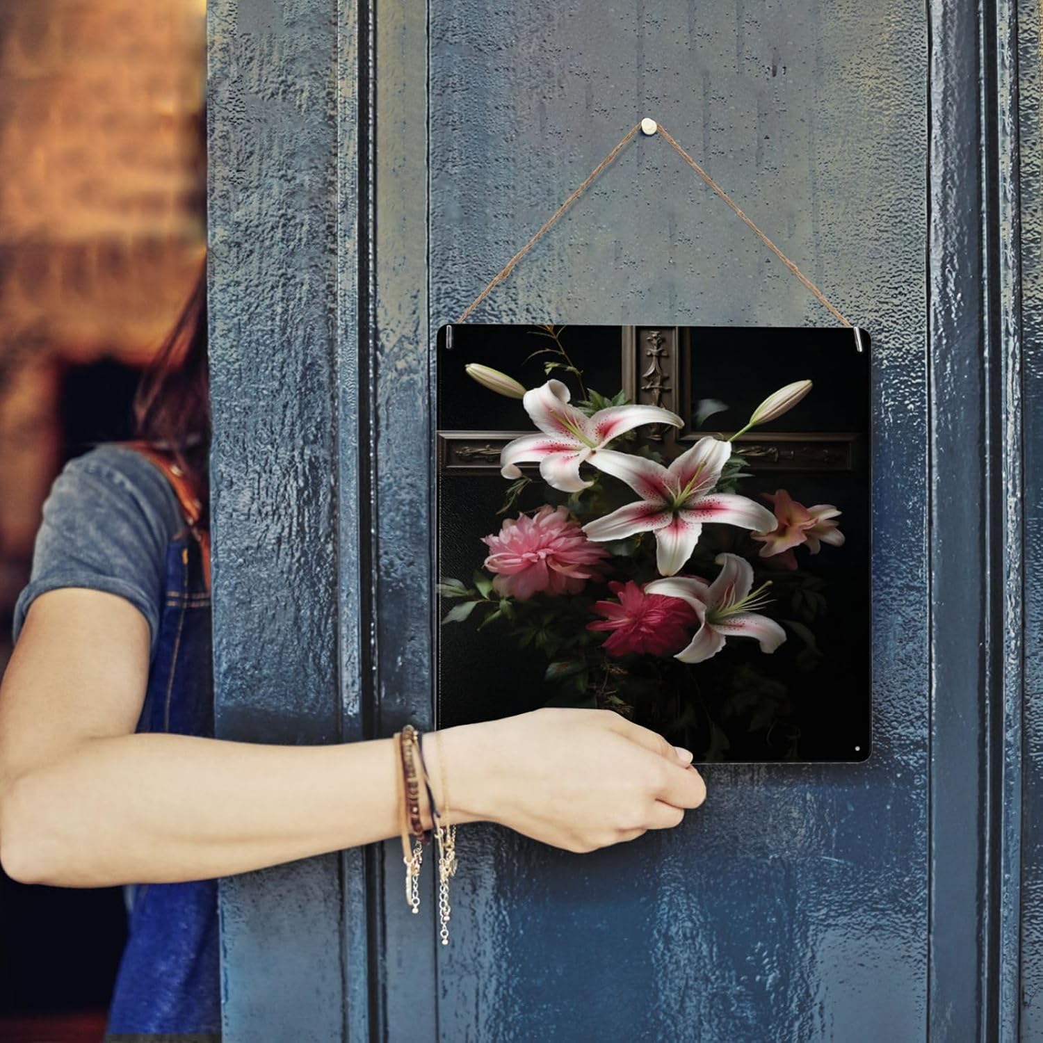 Timeless Elegance Floral Cross Tin Sign Wall Art