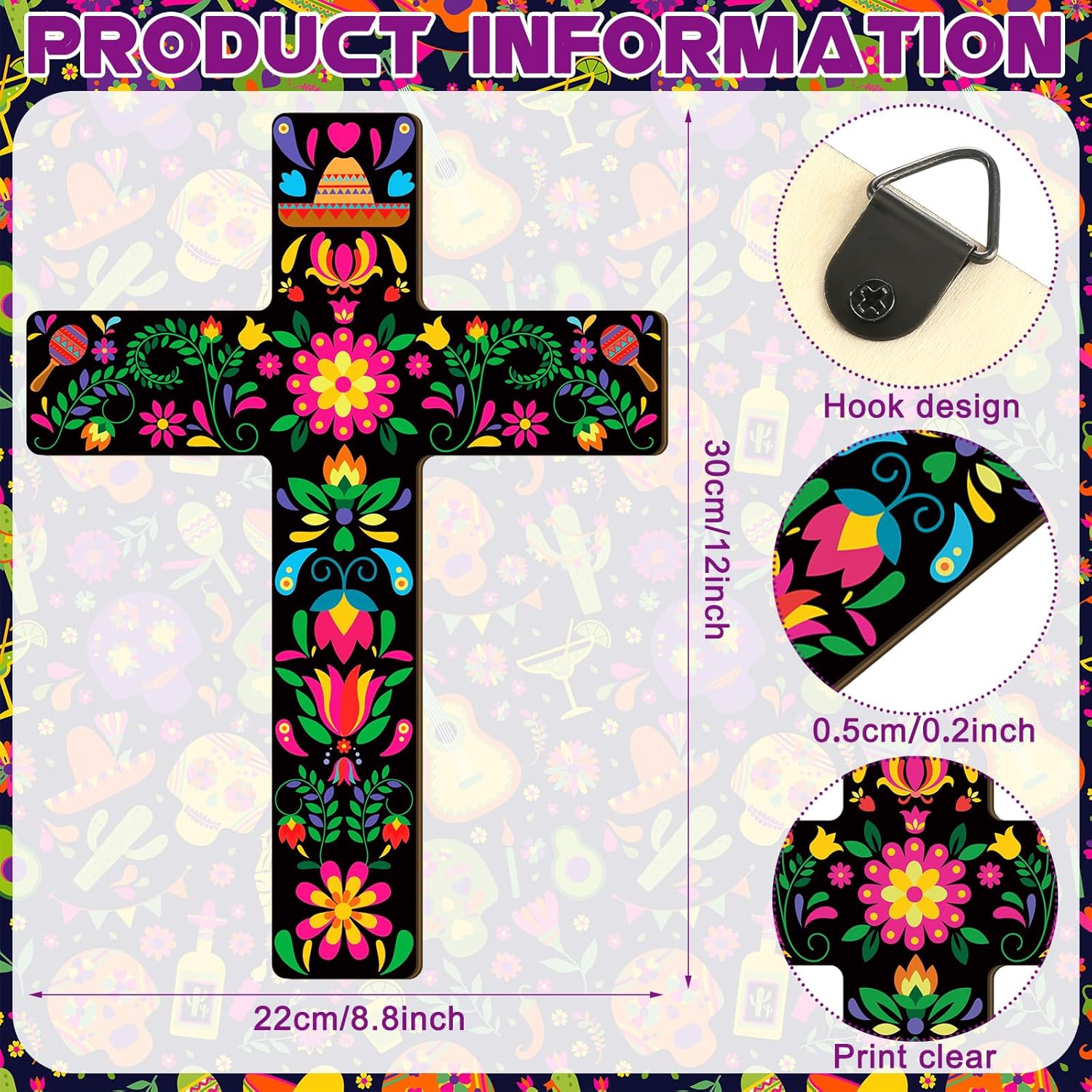 Pinkunn 2 Pcs Mexican Cross Wall Decor Decorations