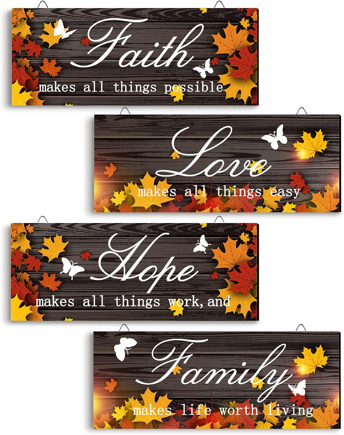 4 Piece Fall Door Decoration Maple Leaf Wood Signs