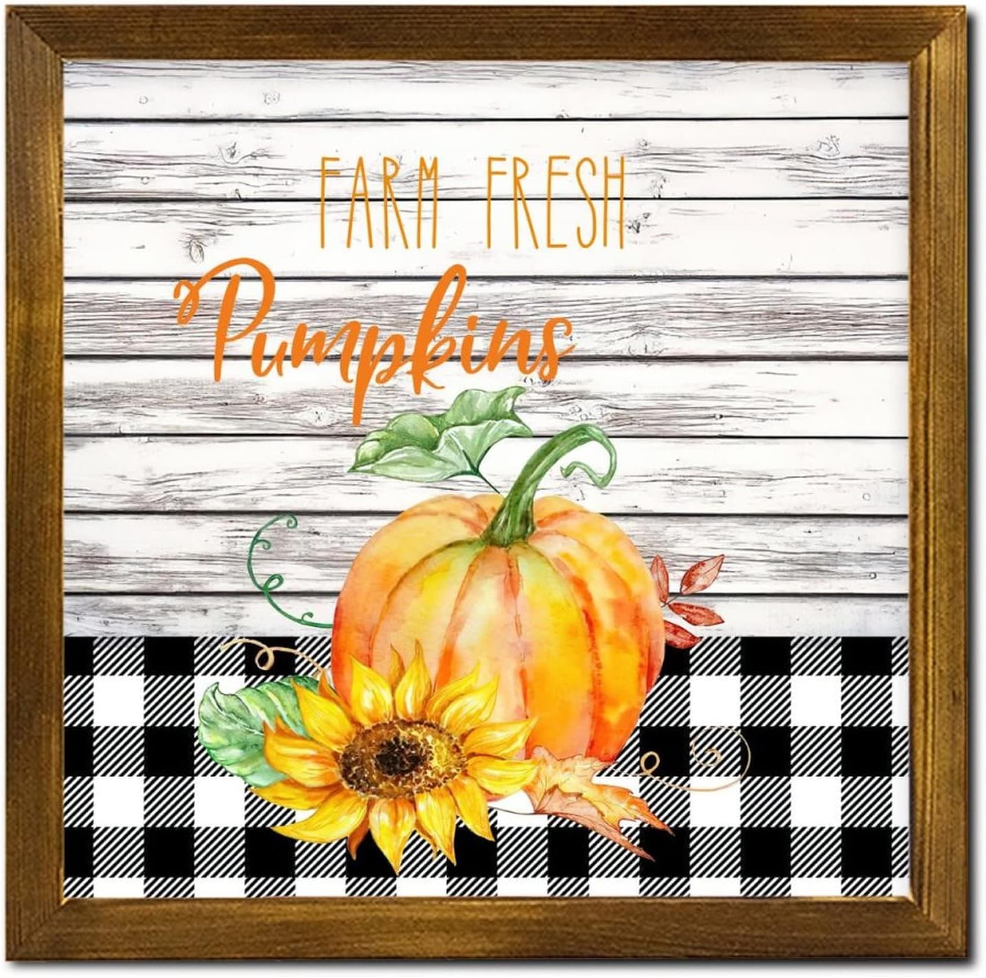 Farm Fresh Pumpkin Wooden Framed Sign 12x12 inch