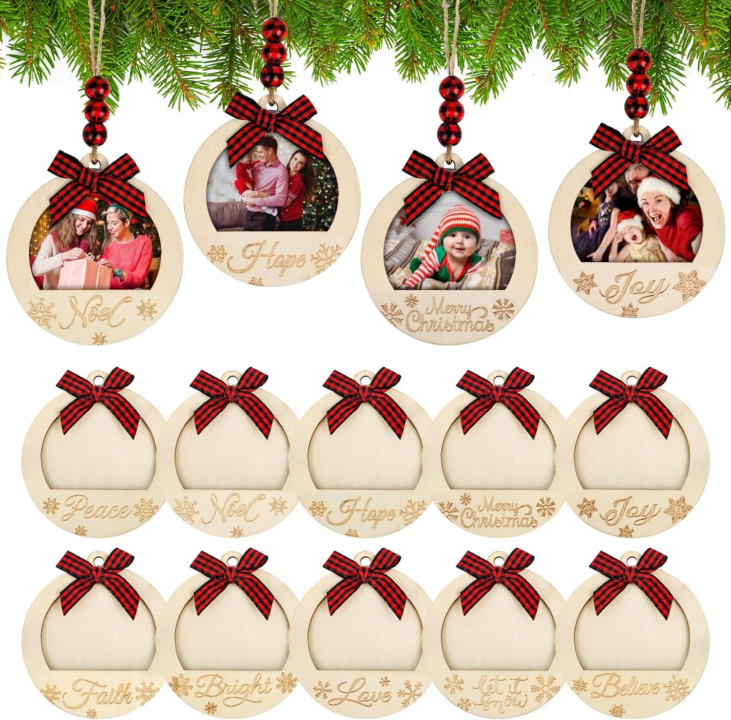 COCHIE Christmas Picture Frame Ornaments 10PCS Red Black Buffalo Check