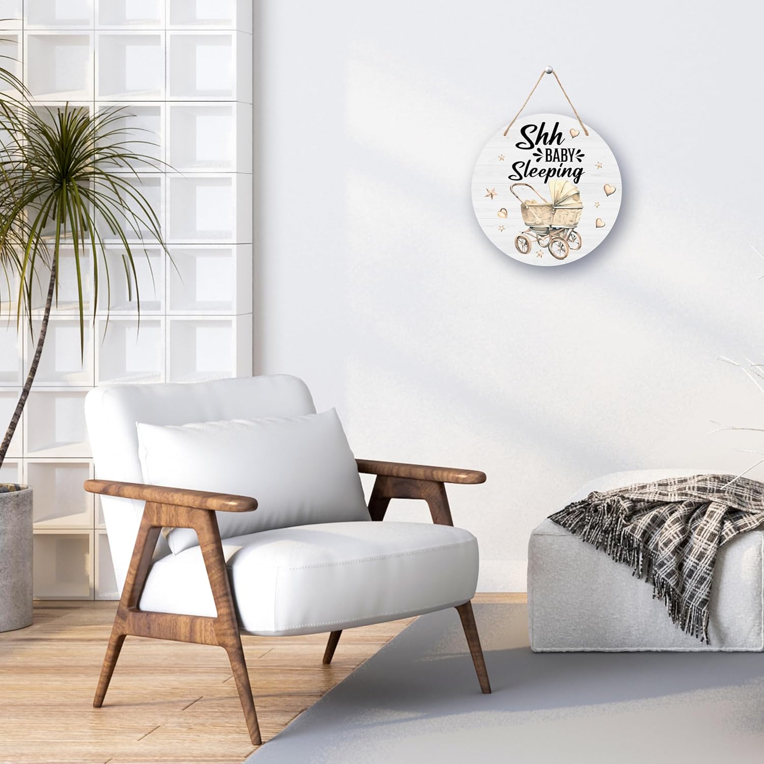 Baby Sleeping Door Sign - Round Wood Hanging Decor 10x10in