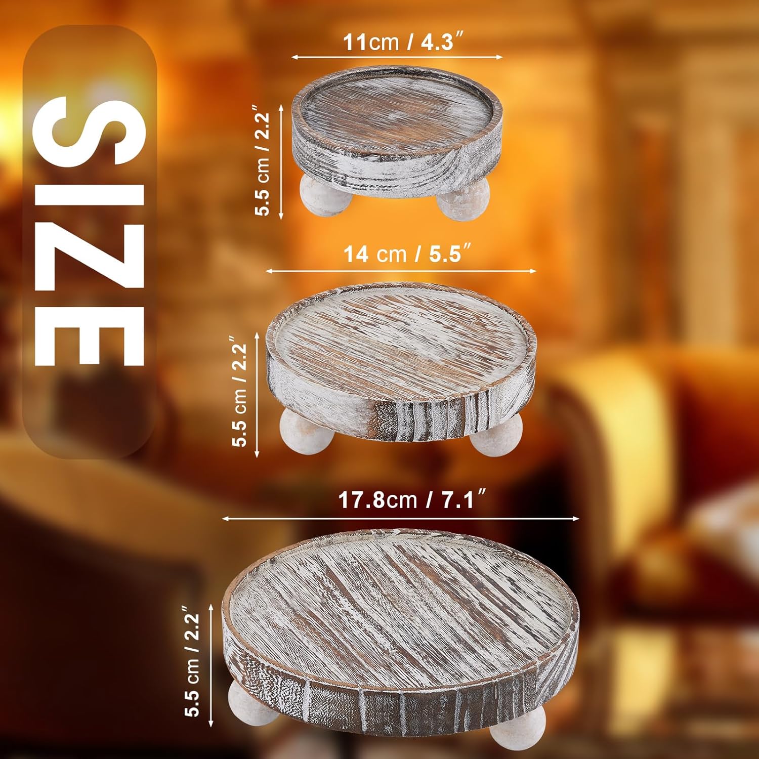 3PCS Wood Risers Decor Mini Stool Display Stand Farmhouse Style