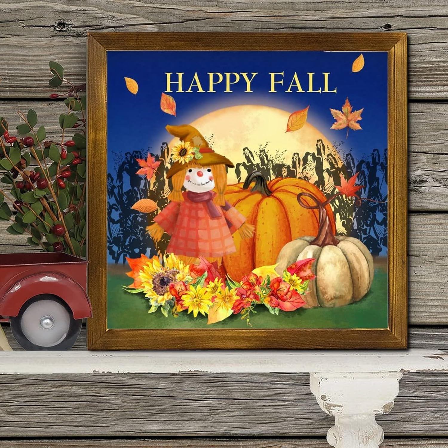 Thanksgiving Fall Pumpkin Wood Sign Scarecrow Moon