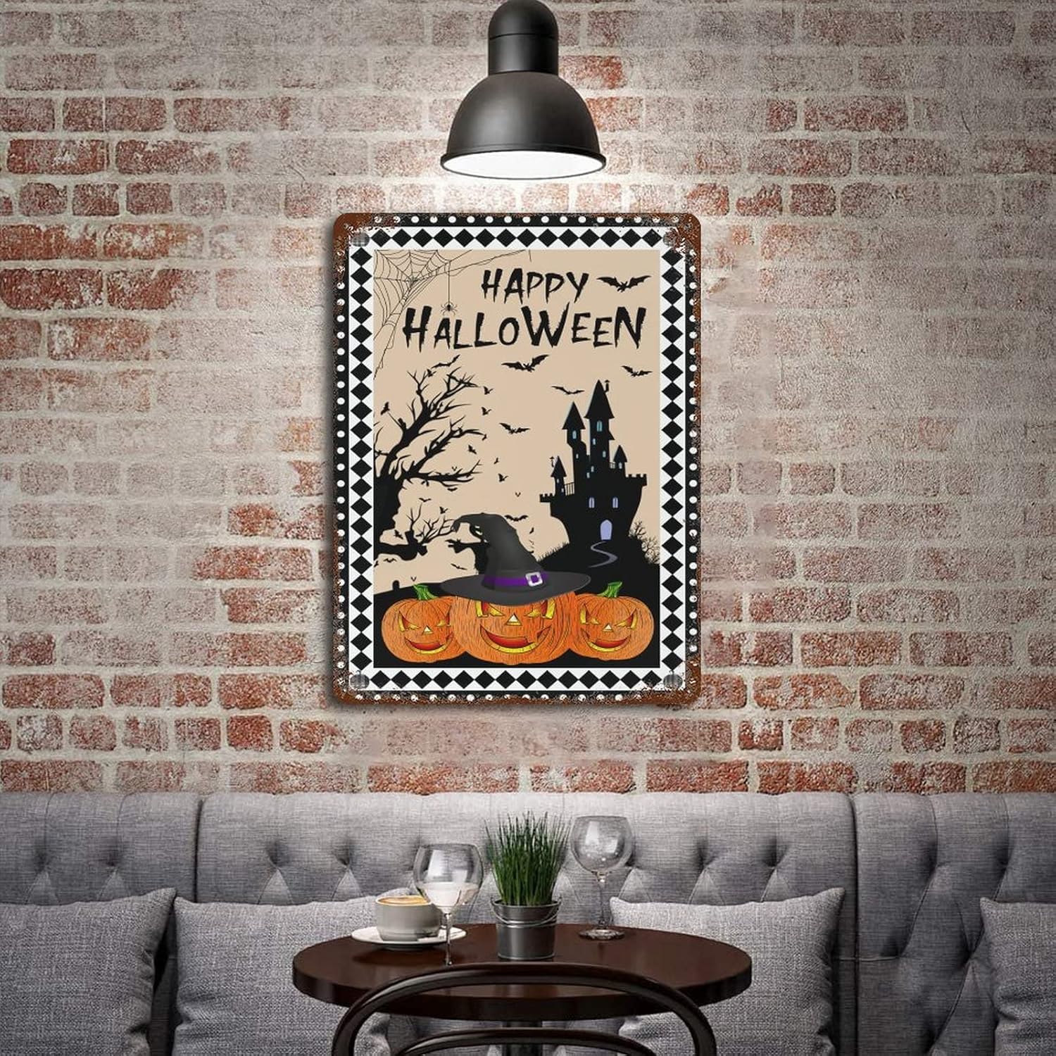 Metal Halloween Witch Hat Vintage Wall Sign