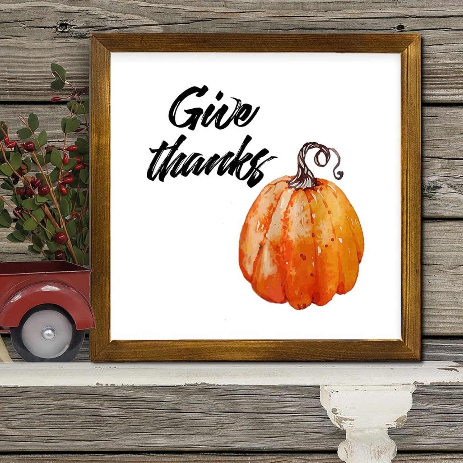 Thanksgiving Day Wood Framed Sign 12x12 Inch