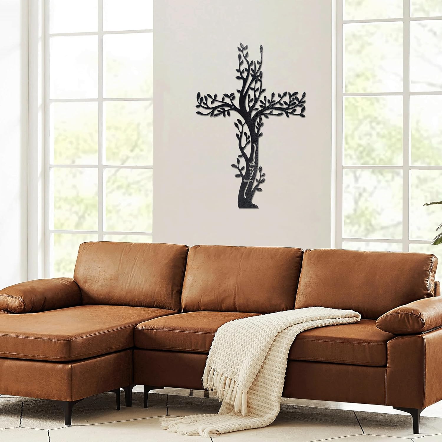 Ecqizer Unique Tree of Life Wall Cross 16-11 Inch Black
