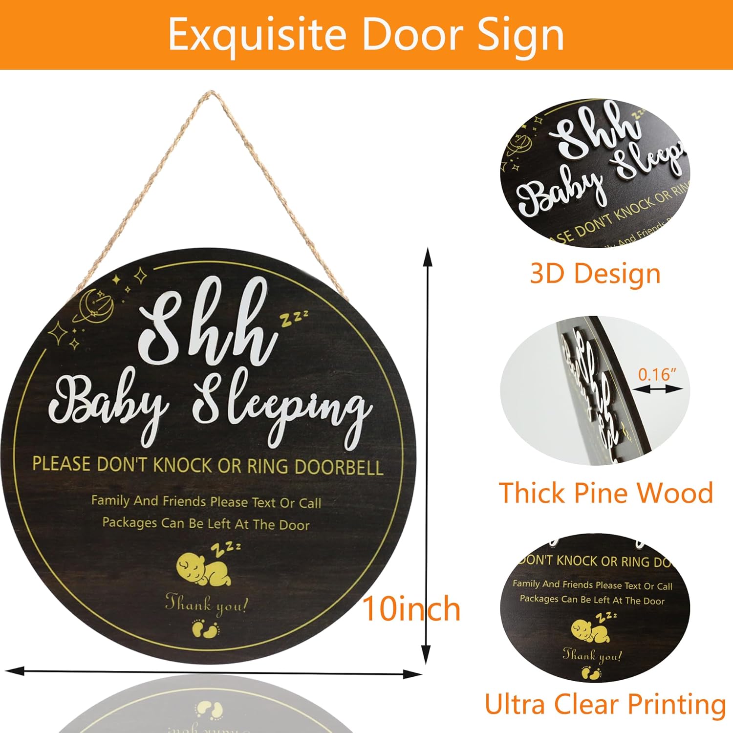 Baby Sleeping Sign Front Door Welcome Wooden Decor
