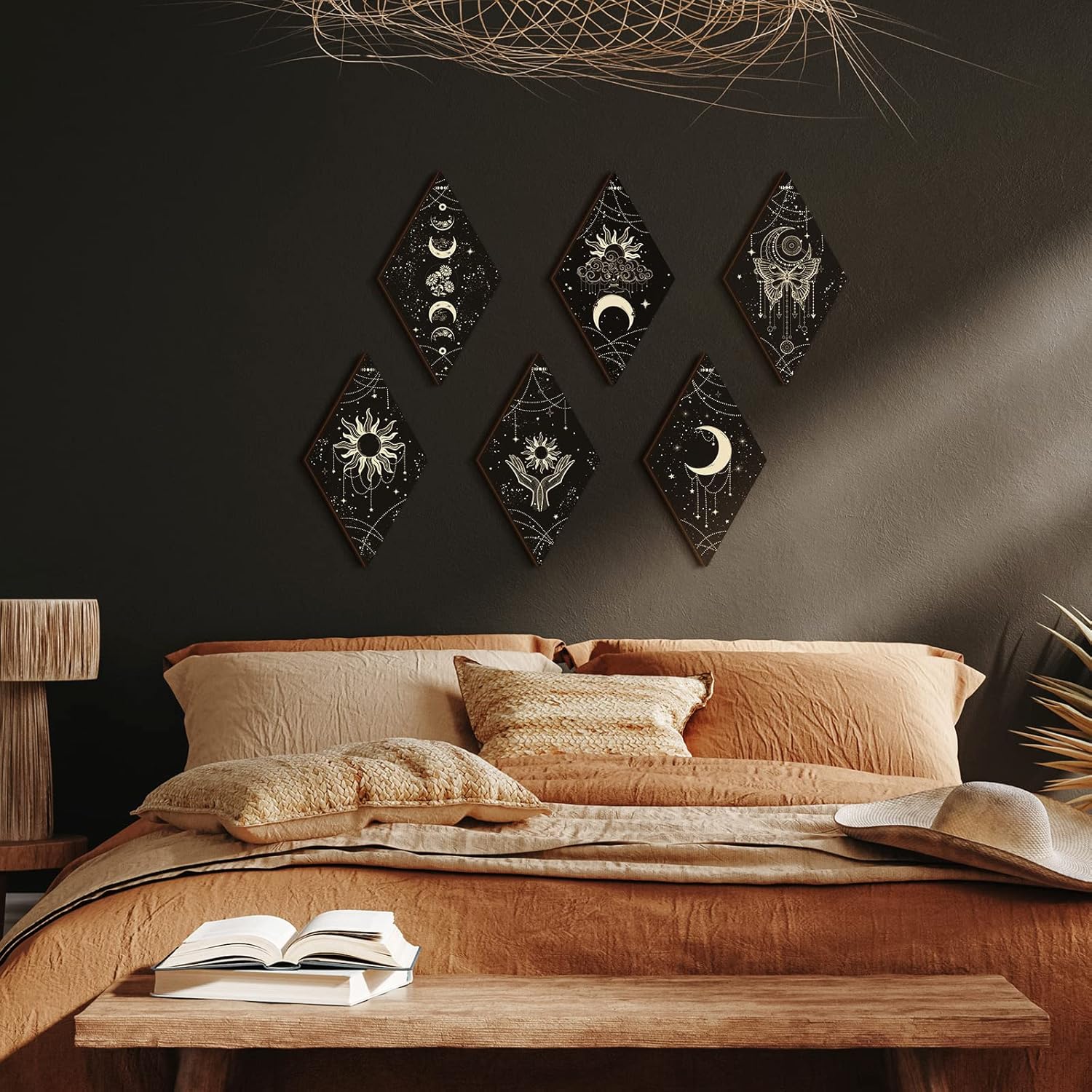 6 Pcs Black Gold Moon Phase Wall Art