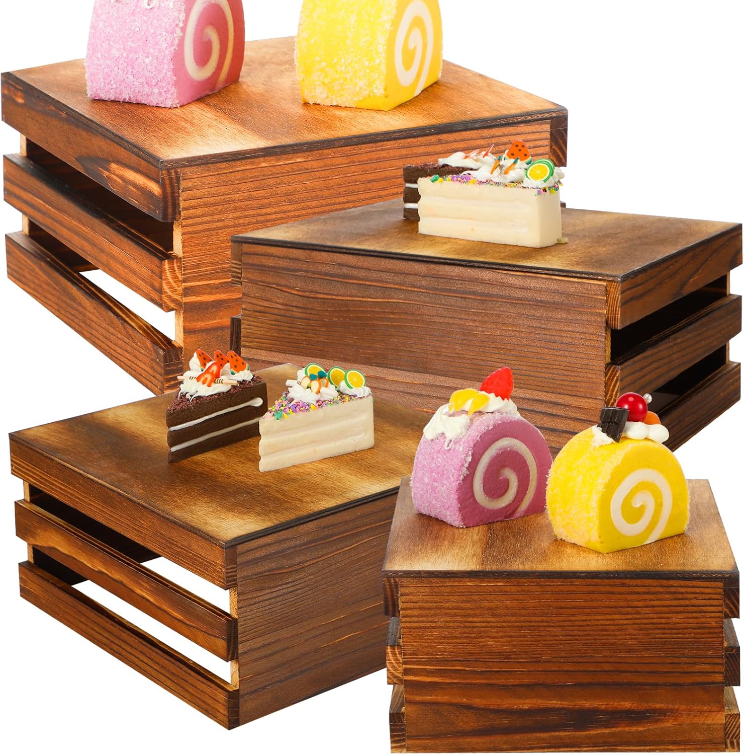 Nitial 4 Pcs Wood Display Risers for Cupcakes and Desserts
