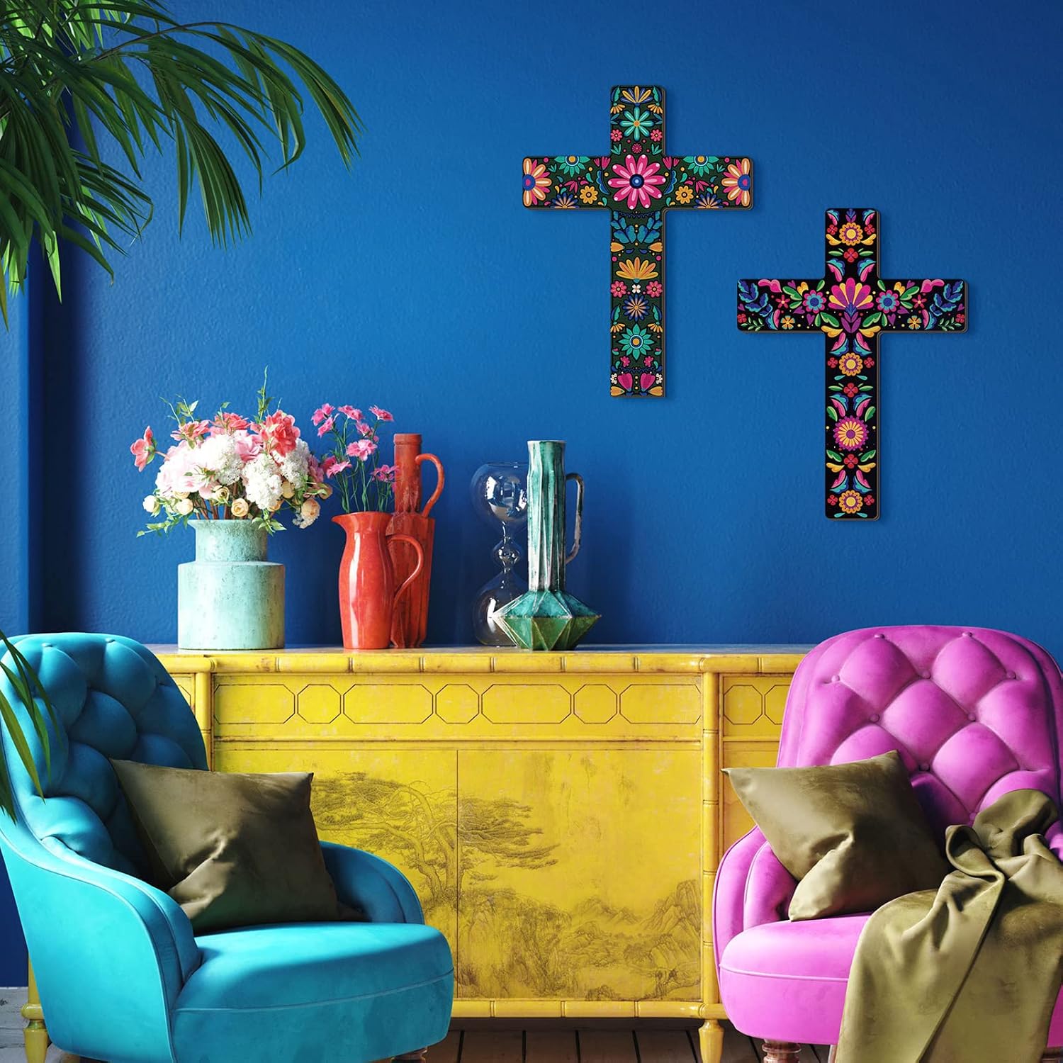 Pinkunn 2 Pcs Mexican Cross Wall Decor