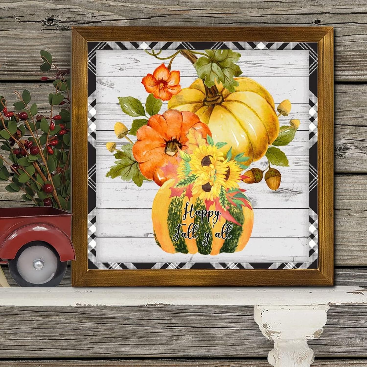 Happy Fall Yall Wood Framed Sign 12x12 Inch