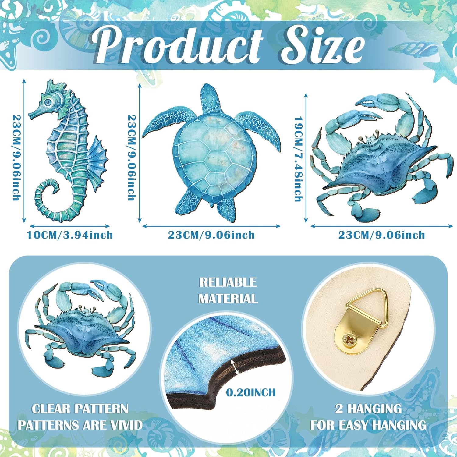 3 Pcs Ocean Style Wall Decor Sea Life Collection