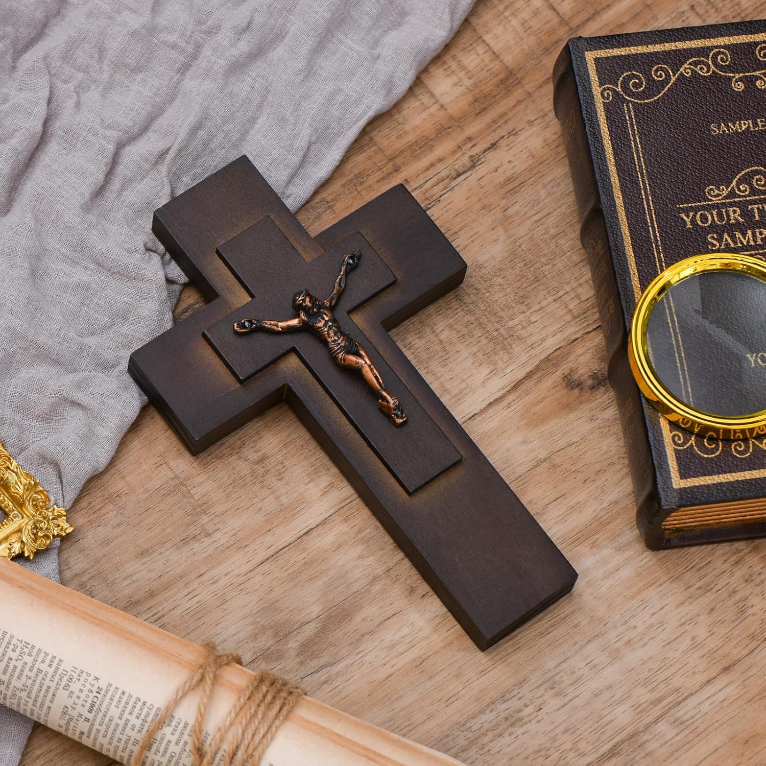 Elegant 9-Inch Wooden Cross with Metal Hook