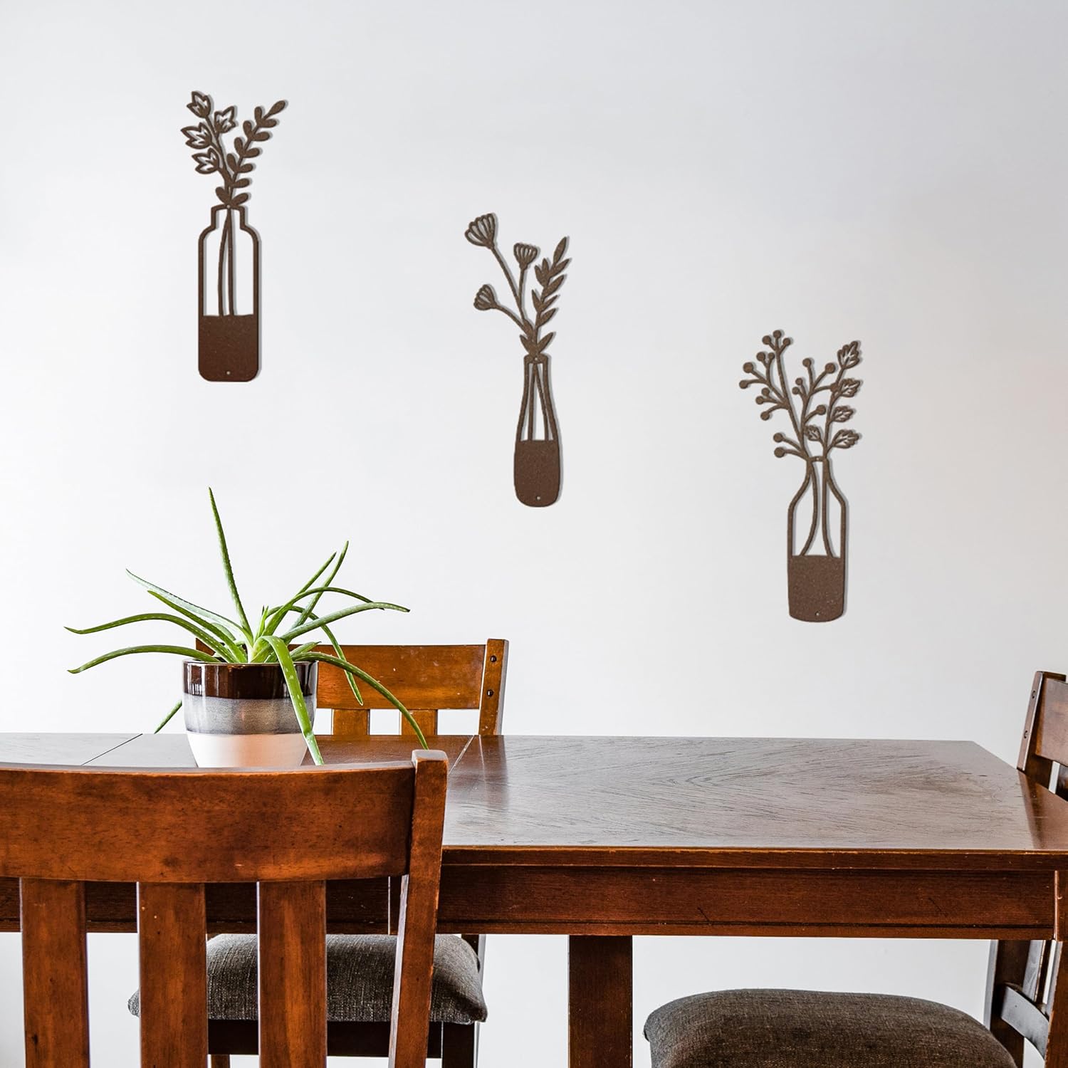 3-Piece Metal Flower Wall Art - Rustic Farmhouse Rust Finish