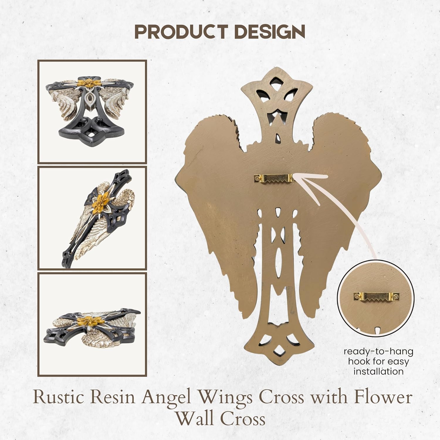 Angel Wings Cross with Flower - Decorative Wall Cross