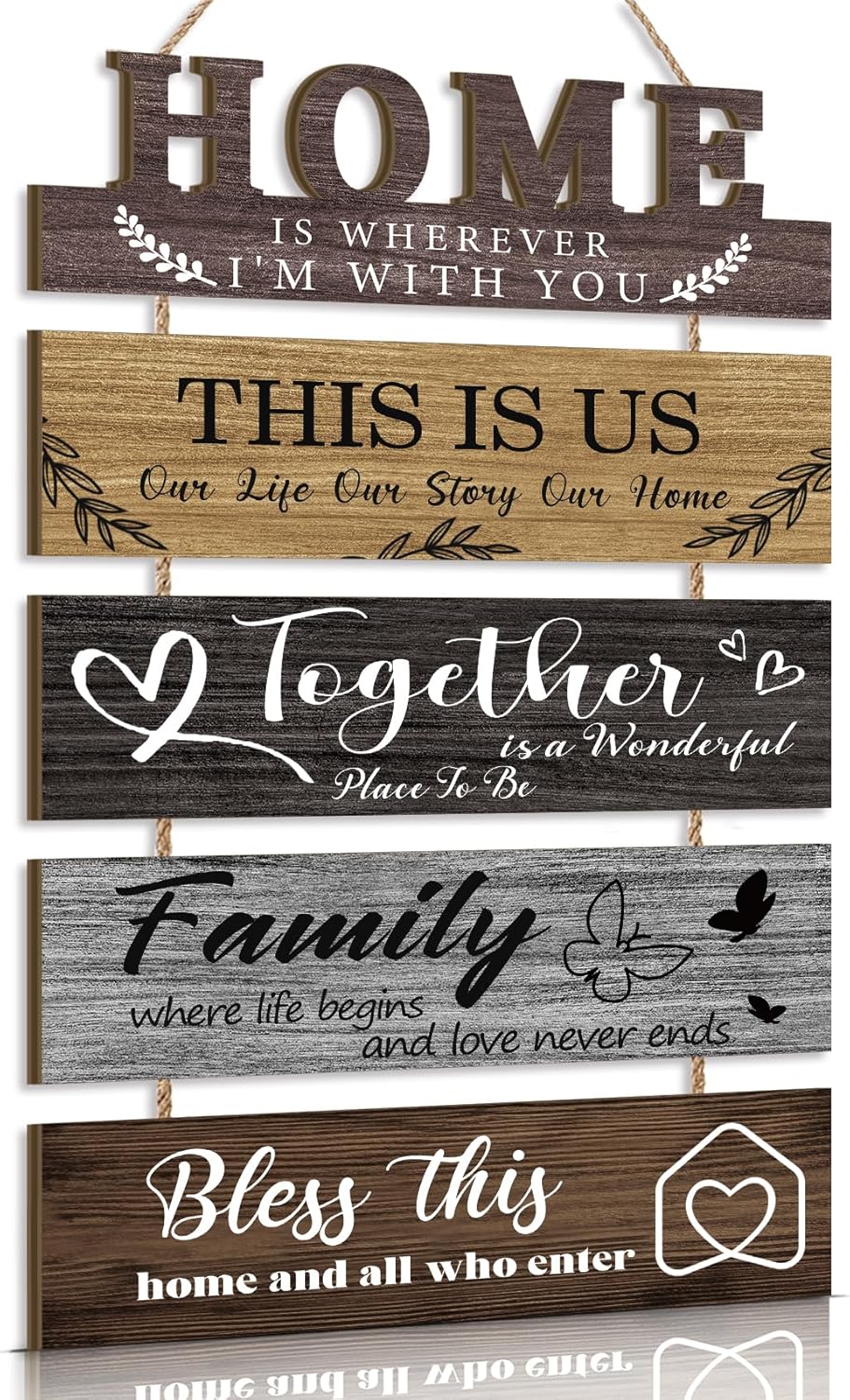 HLNIUC 5 Piece 3D Wood Family Quotes Wall Sign Set