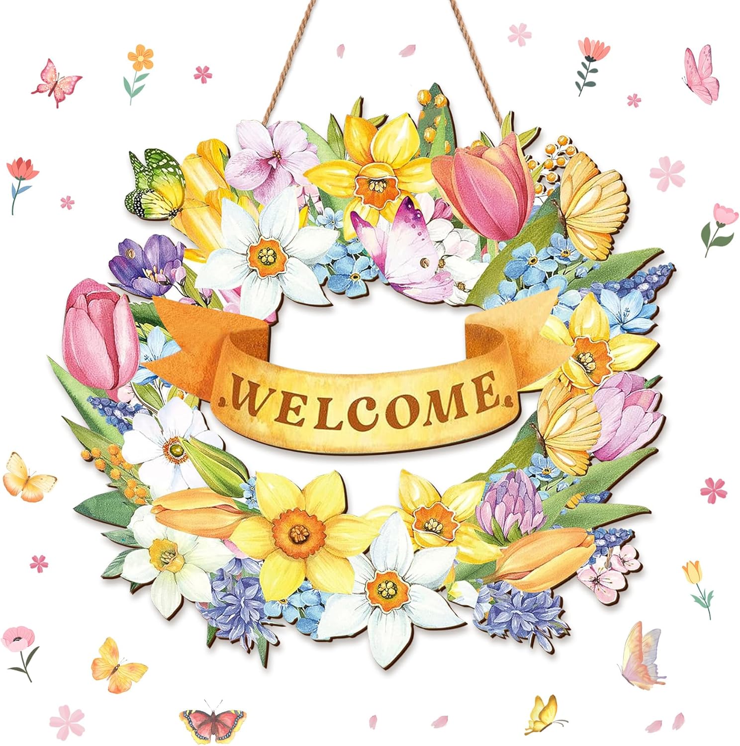 Spring Door Wreath Sign 115 Inch Flower Decor