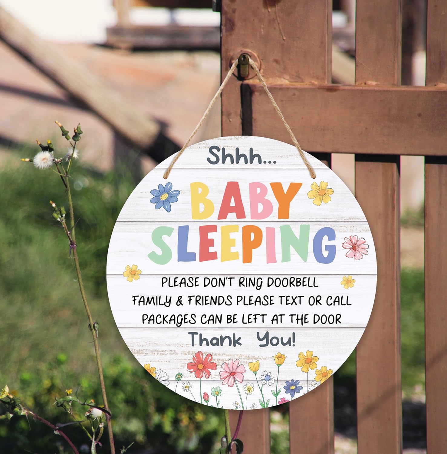 Shhh Baby Sleeping Door Hanger Sign - Flower Design