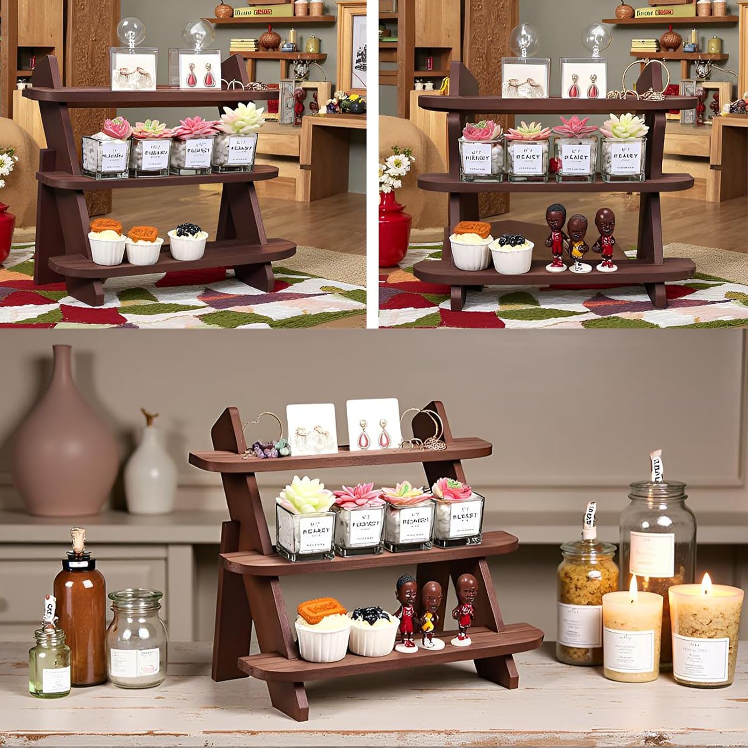 Wooden 3 Tier Display Riser for Earrings Rings