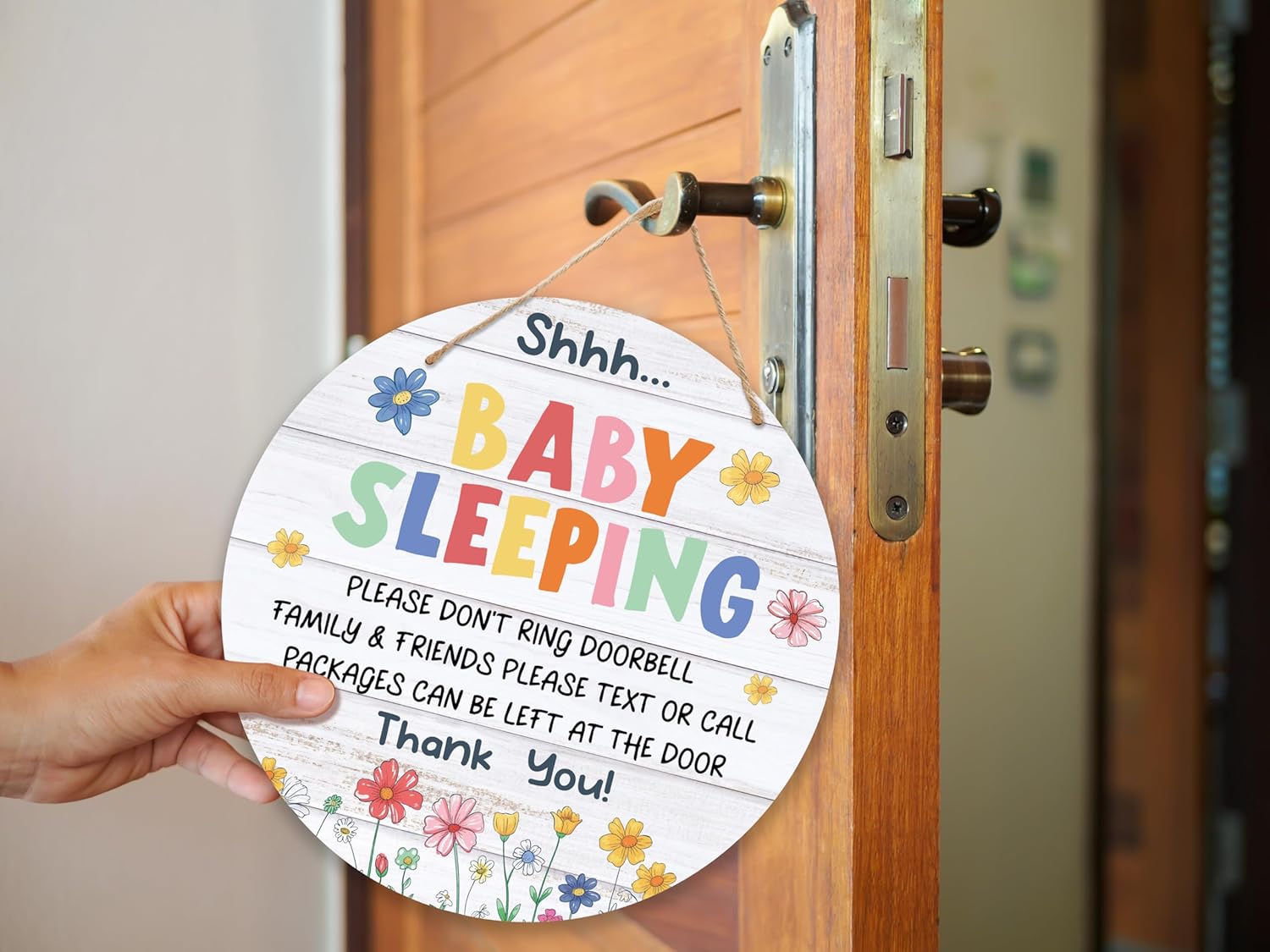 Shhh Baby Sleeping Door Hanger Sign - Flower Design