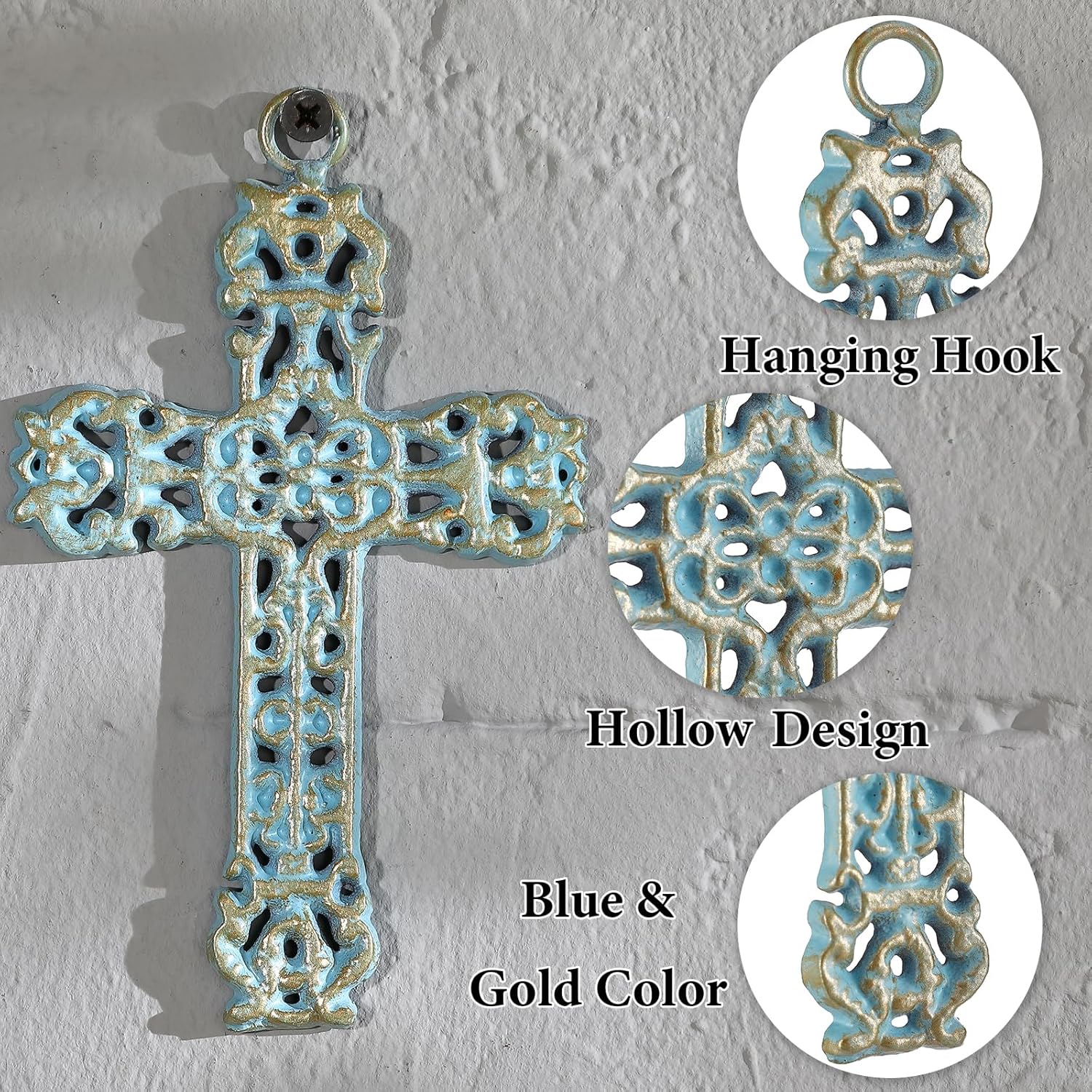 3 Pcs Cast Iron Crosses Wall Decor Set