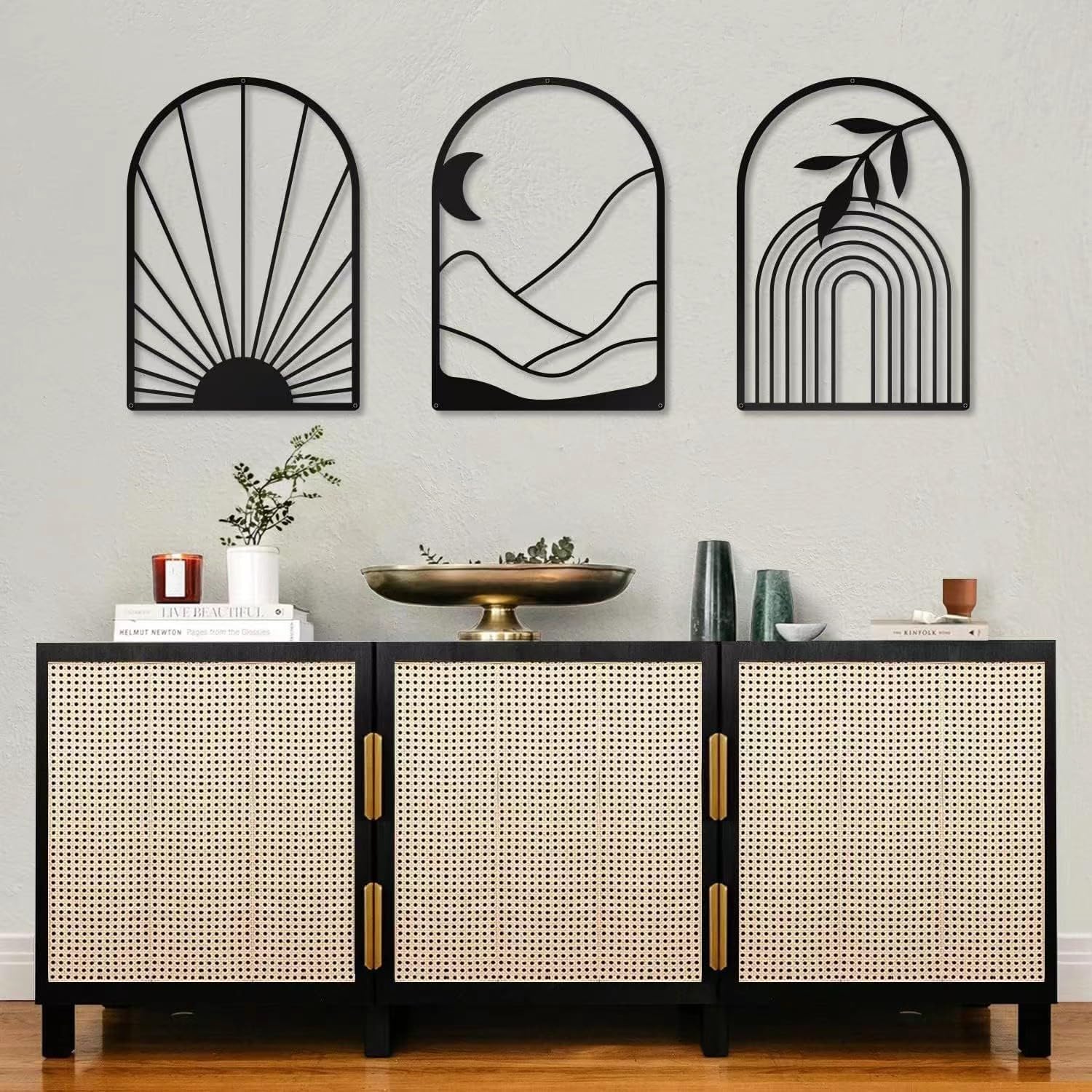 GSANMU Metal Wall Art Set - 3 pcs Minimalist Line Sculptures