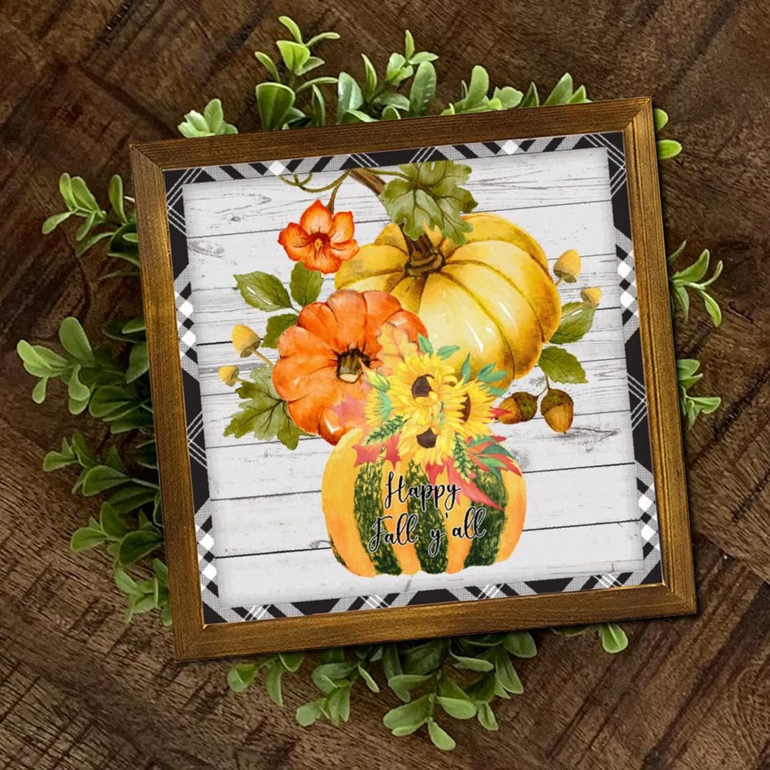 Happy Fall Yall Wood Framed Sign 12x12 Inch