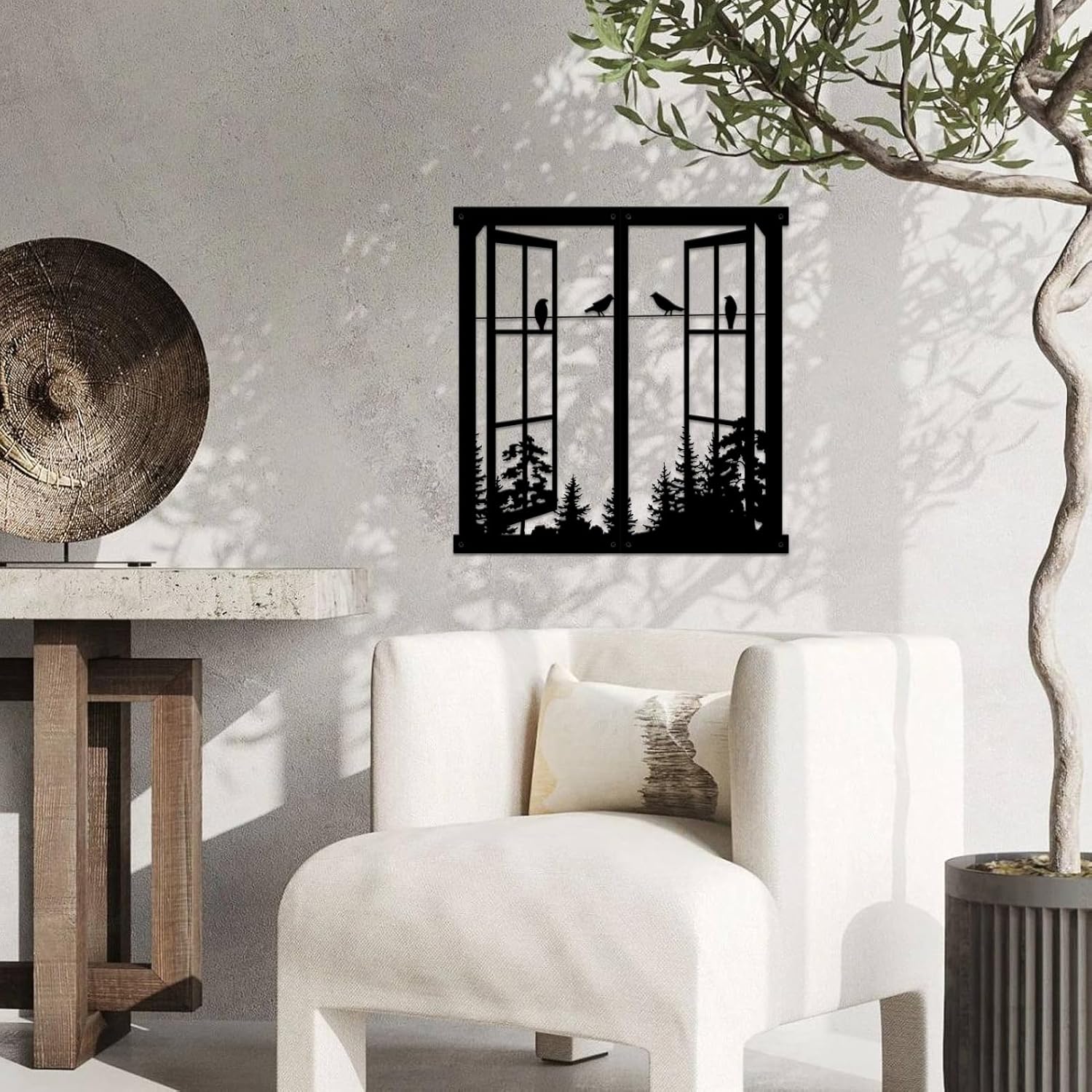 Resama Black Metal Wall Decor with Birds and Windows