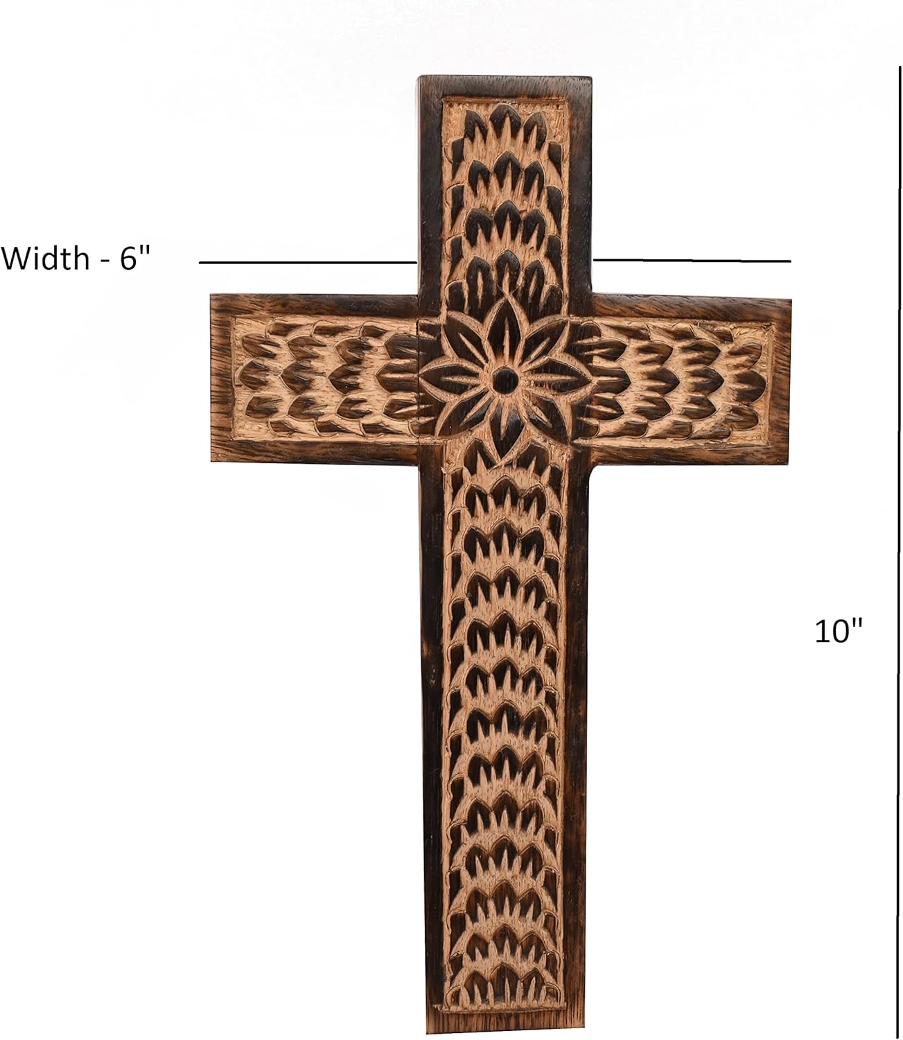 Samhita Mango Wood Wall Cross with Floral Design