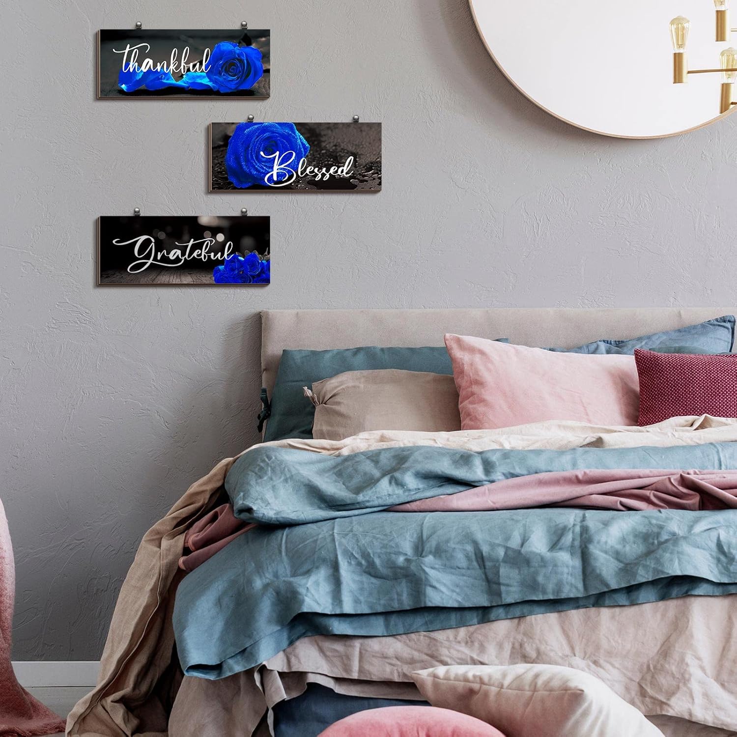 Hillban 3 Piece Rose Wooden Wall Decor Signs