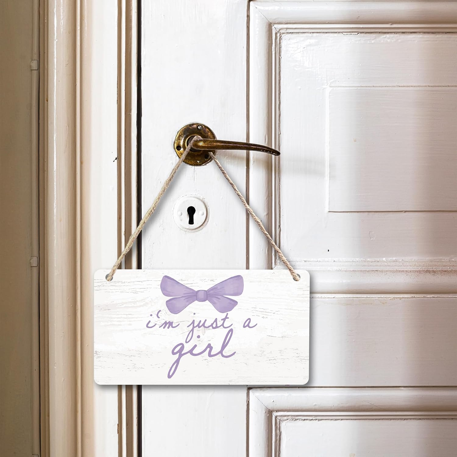 Cute Purple Bow Wooden Door Sign for Girls